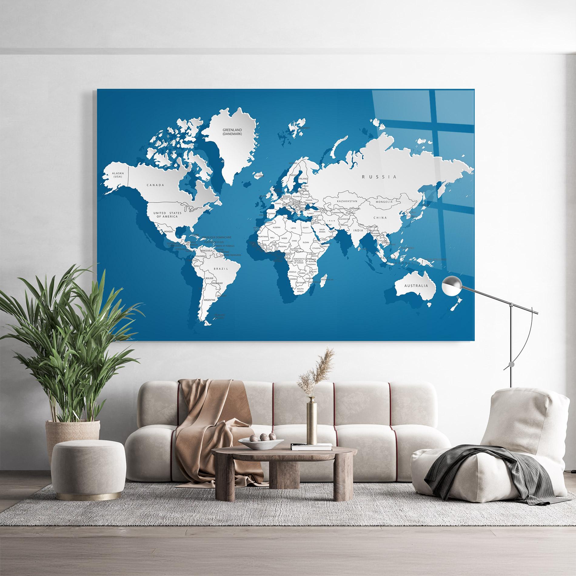 Tablou Sticla Blue White Map mockup 9