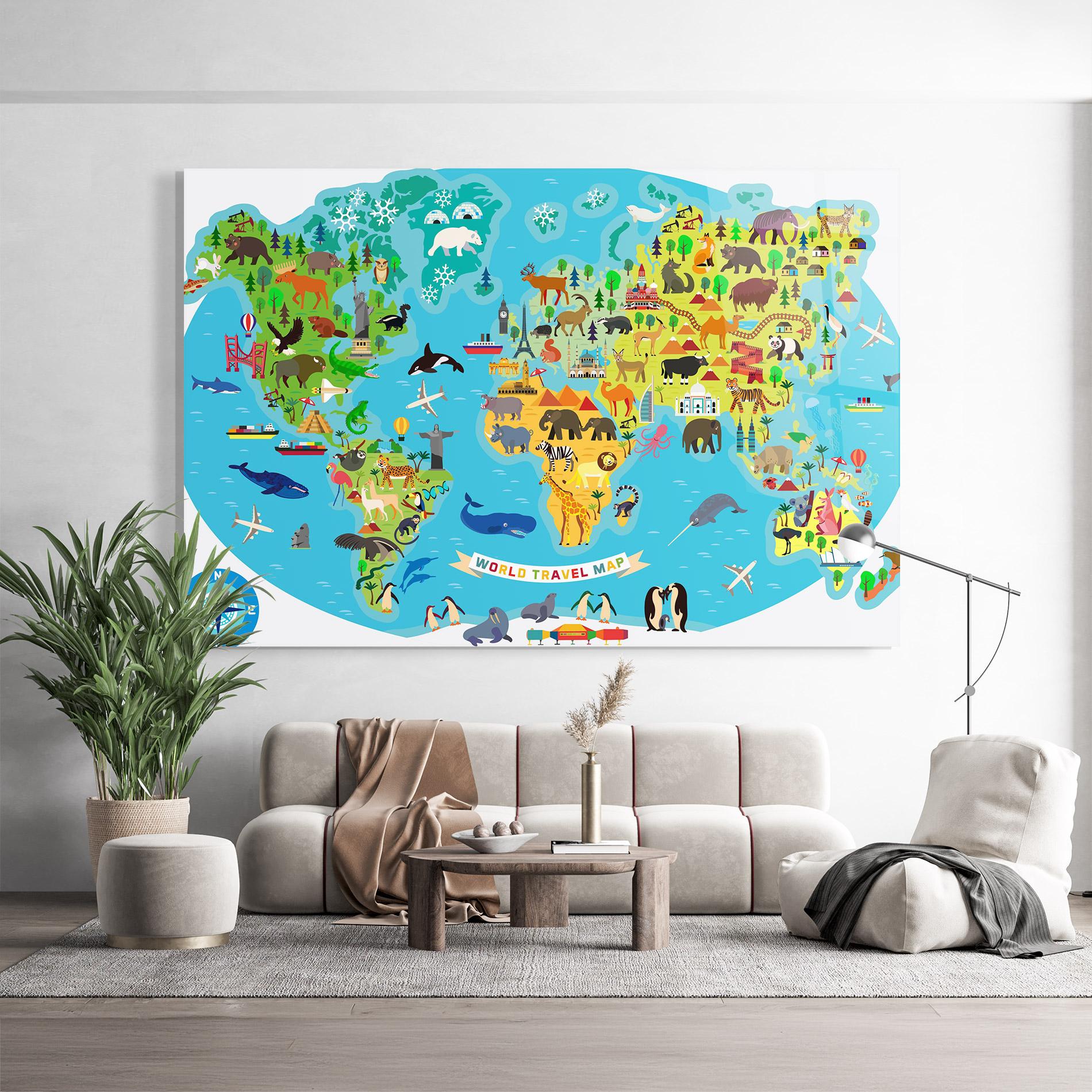 Tablou Sticla Kids Travel Map mockup 9