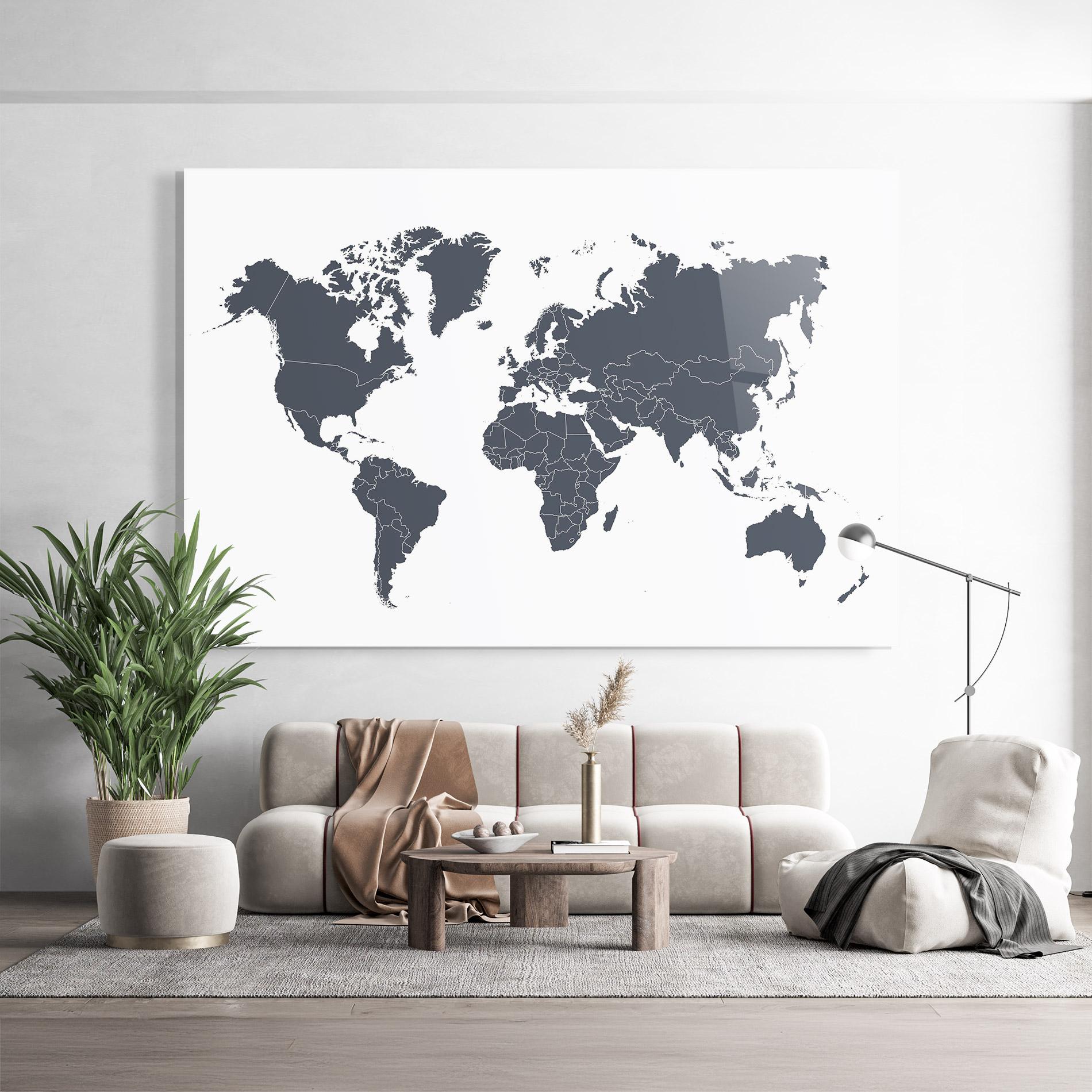 Tablou Sticla World Grey Map mockup 9