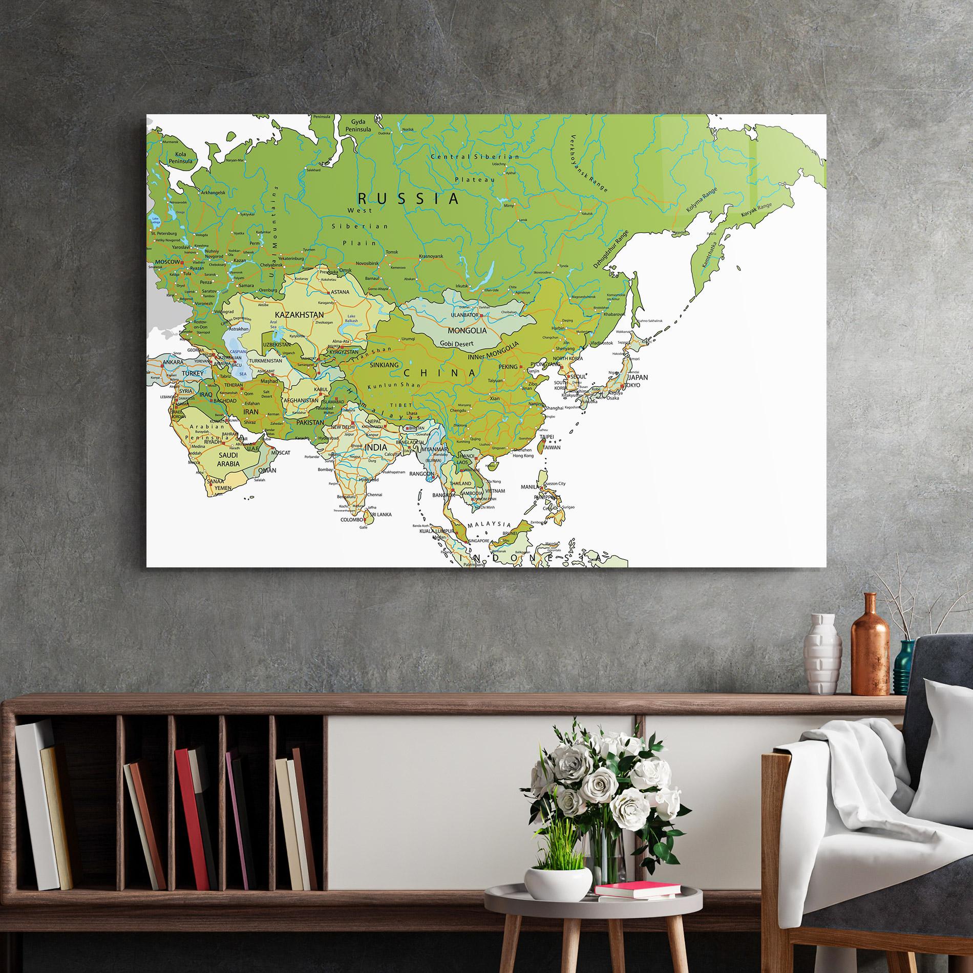 Tablou Sticla Asia Green Map mockup 2