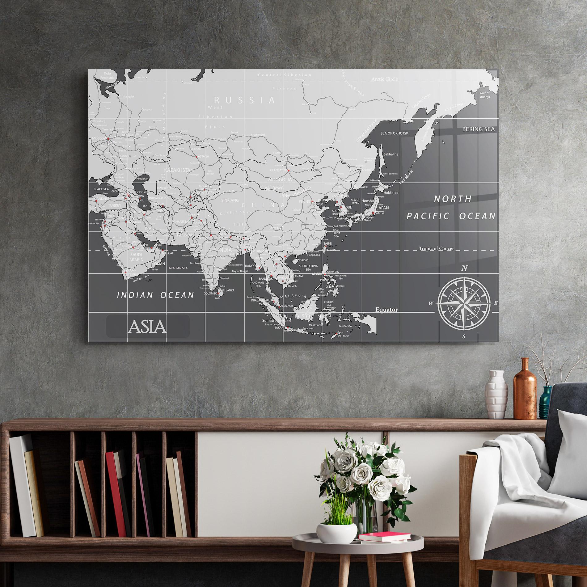 Tablou Sticla Asia Minimal Map mockup 2