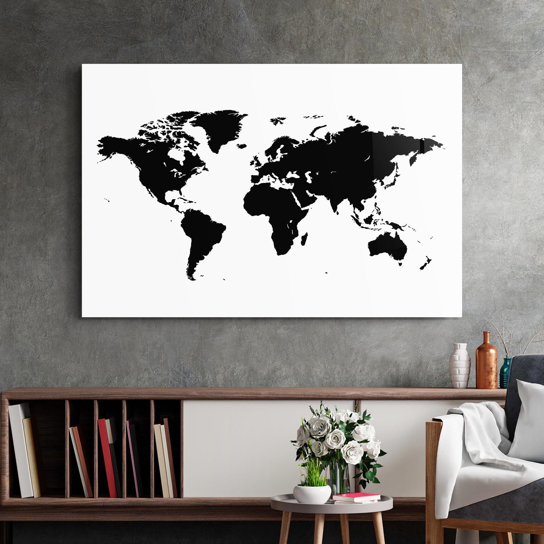 Tablou Sticla Black World Map mockup 2