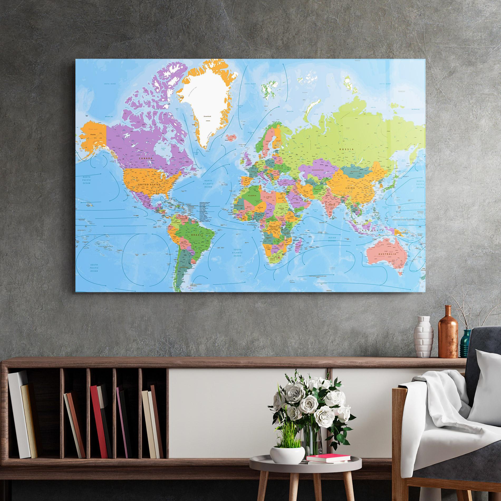 Tablou Sticla Color World Map mockup 2