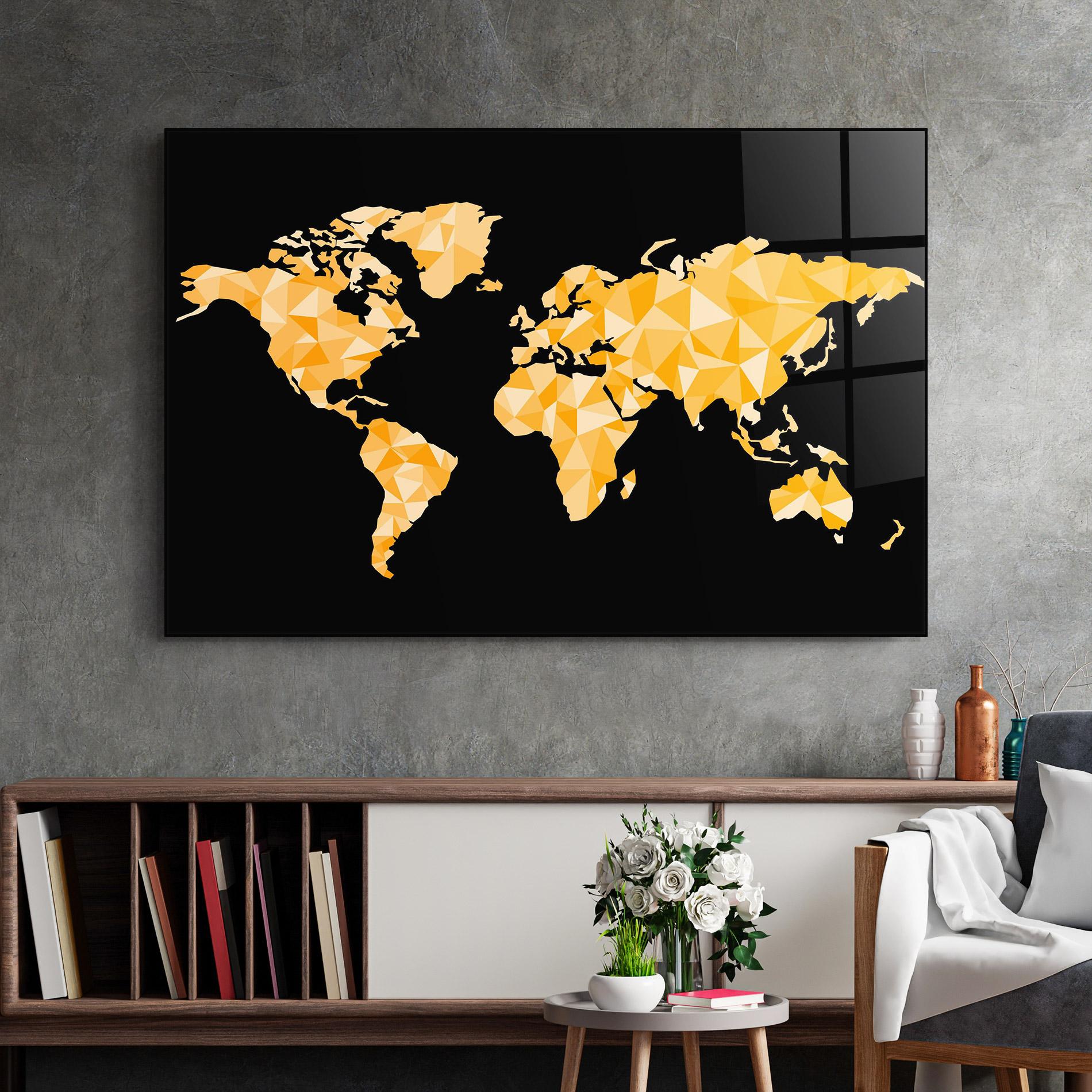 Tablou Sticla Orange World Map mockup 2