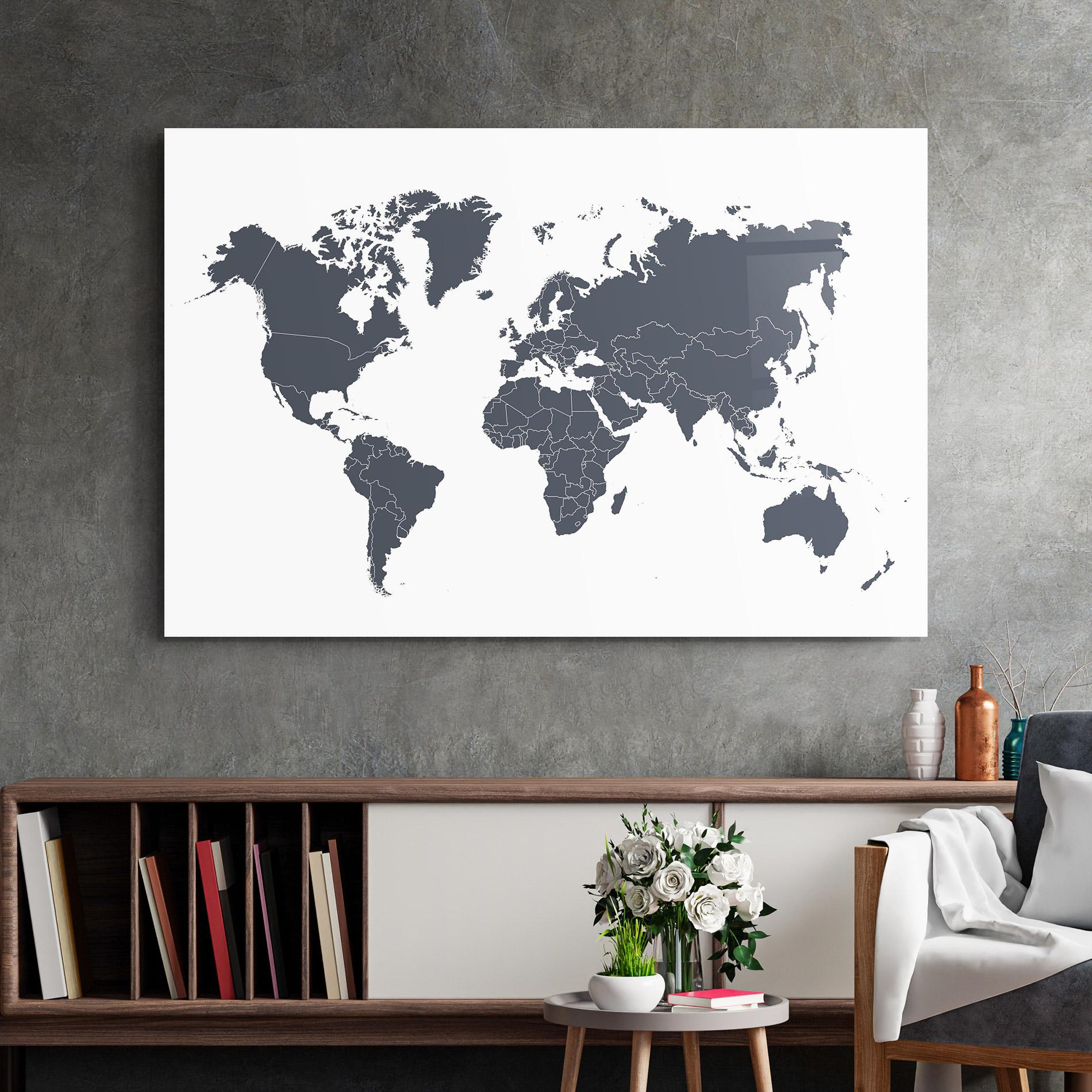 Tablou Sticla World Grey Map mockup 2