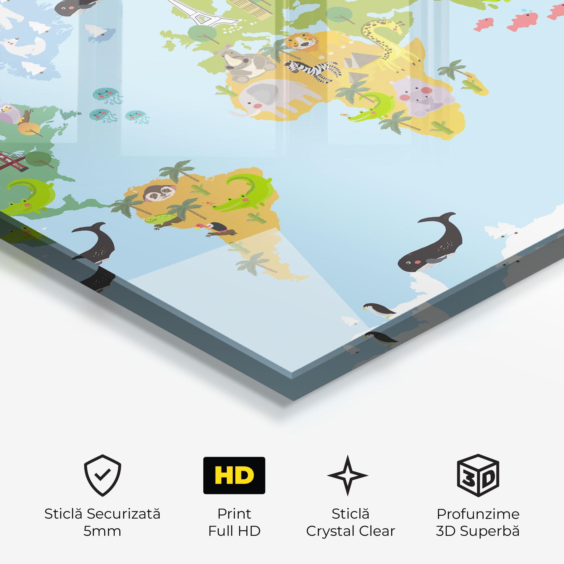 Tablou Sticla Animals Cute Map mockup 3