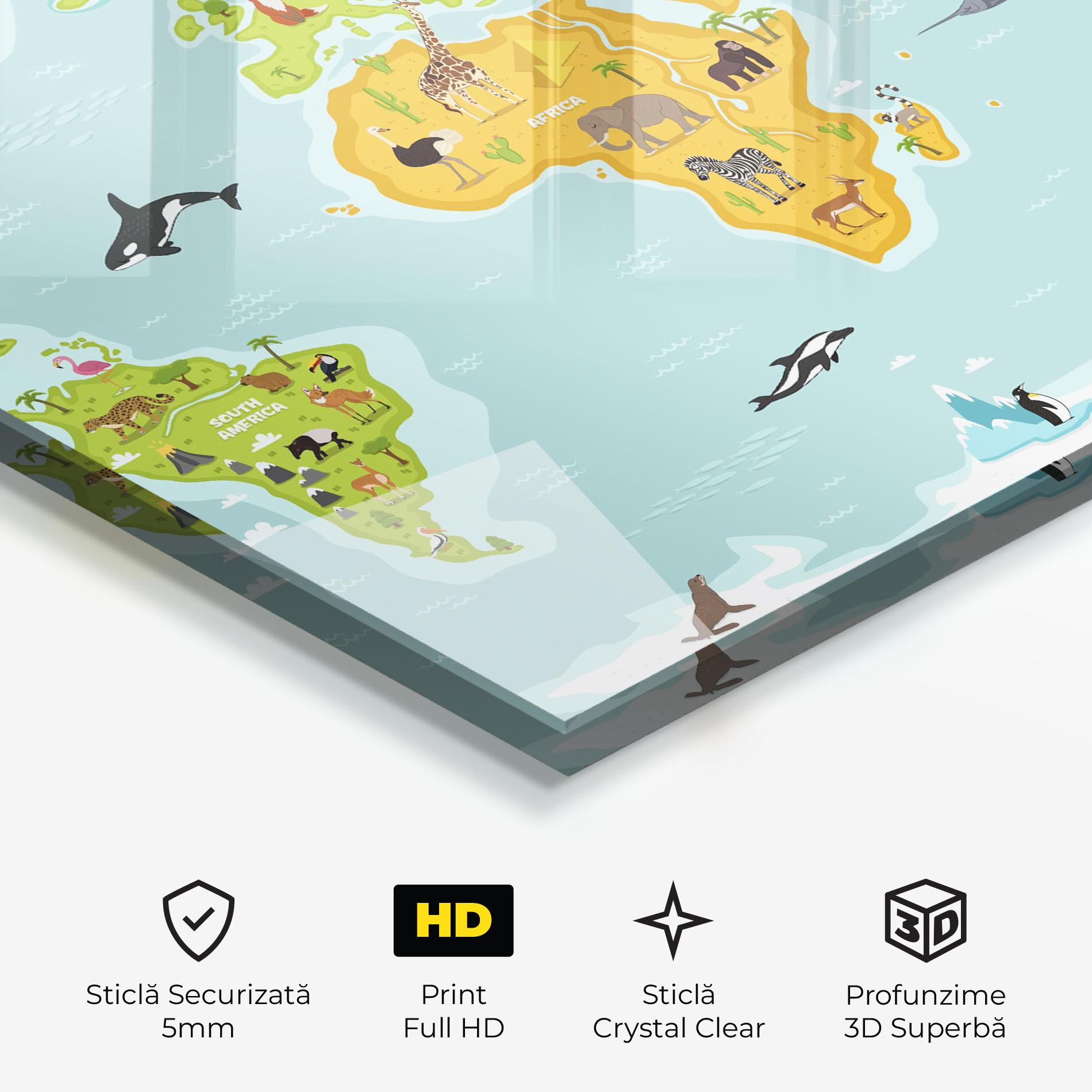 Tablou Sticla Animals World Map mockup 3
