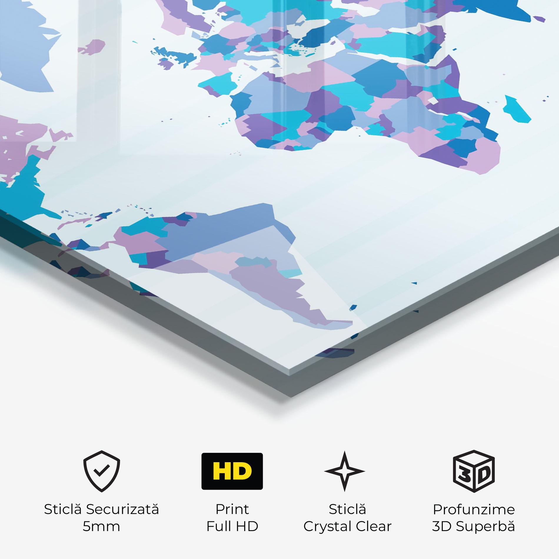 Tablou Sticla Blue Purple Map mockup 3