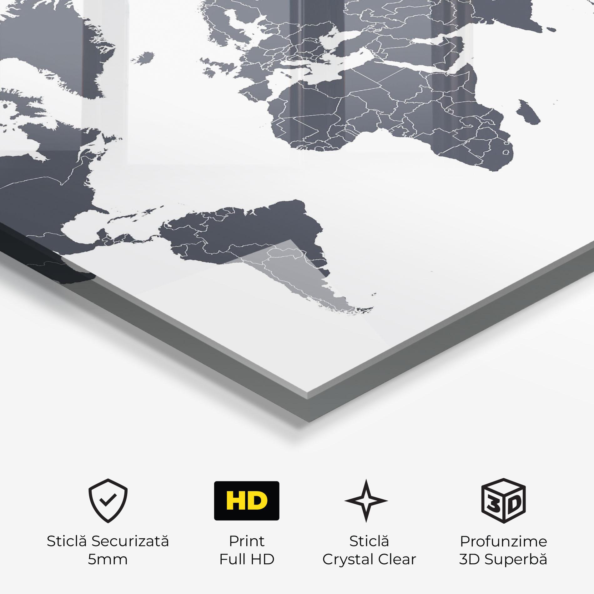Tablou Sticla World Grey Map mockup 3