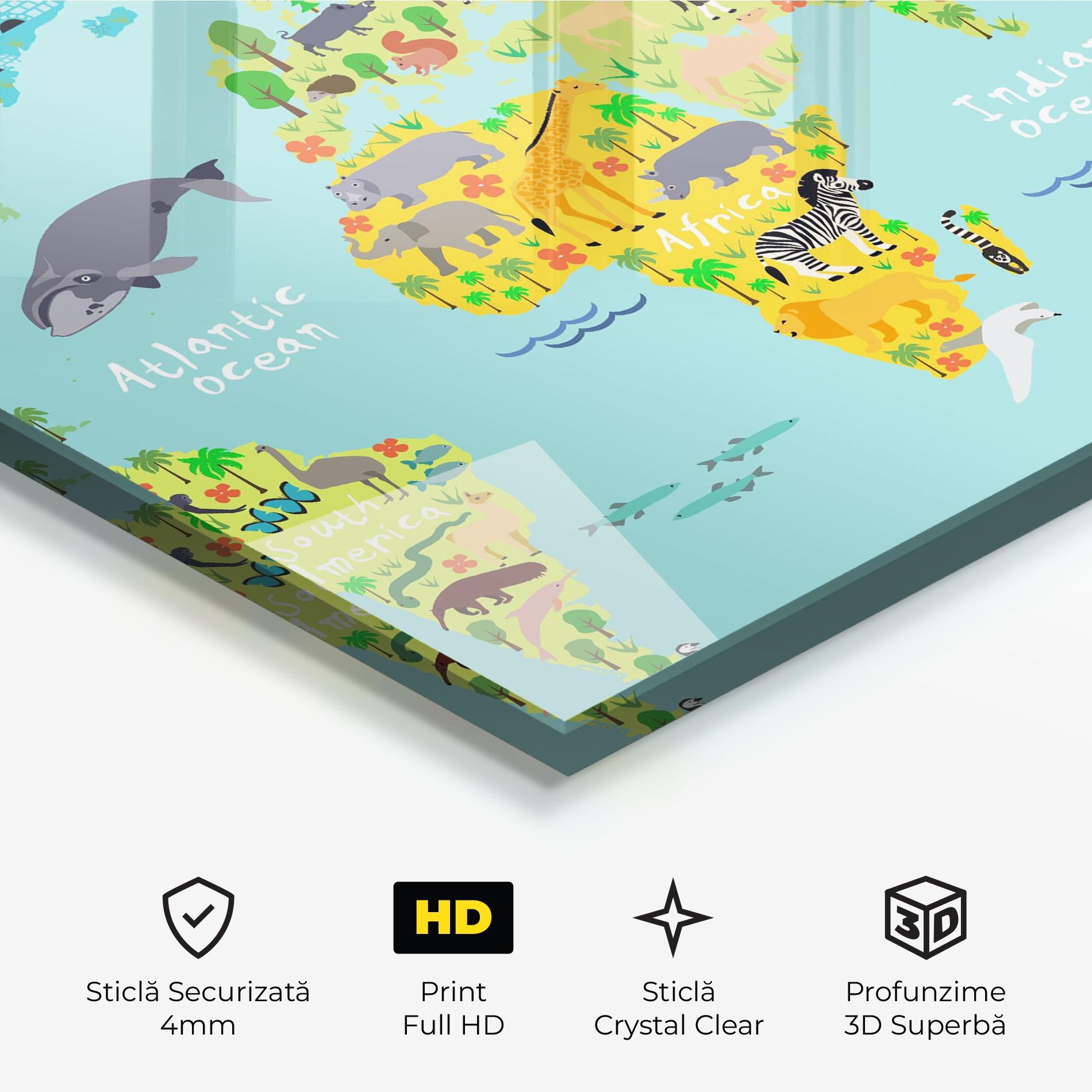 Tablou Sticla Animal World Map mockup 3