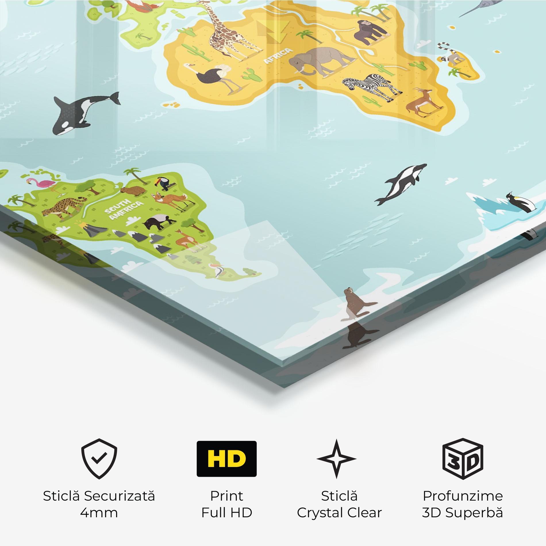 Tablou Sticla Animals World Map mockup 3