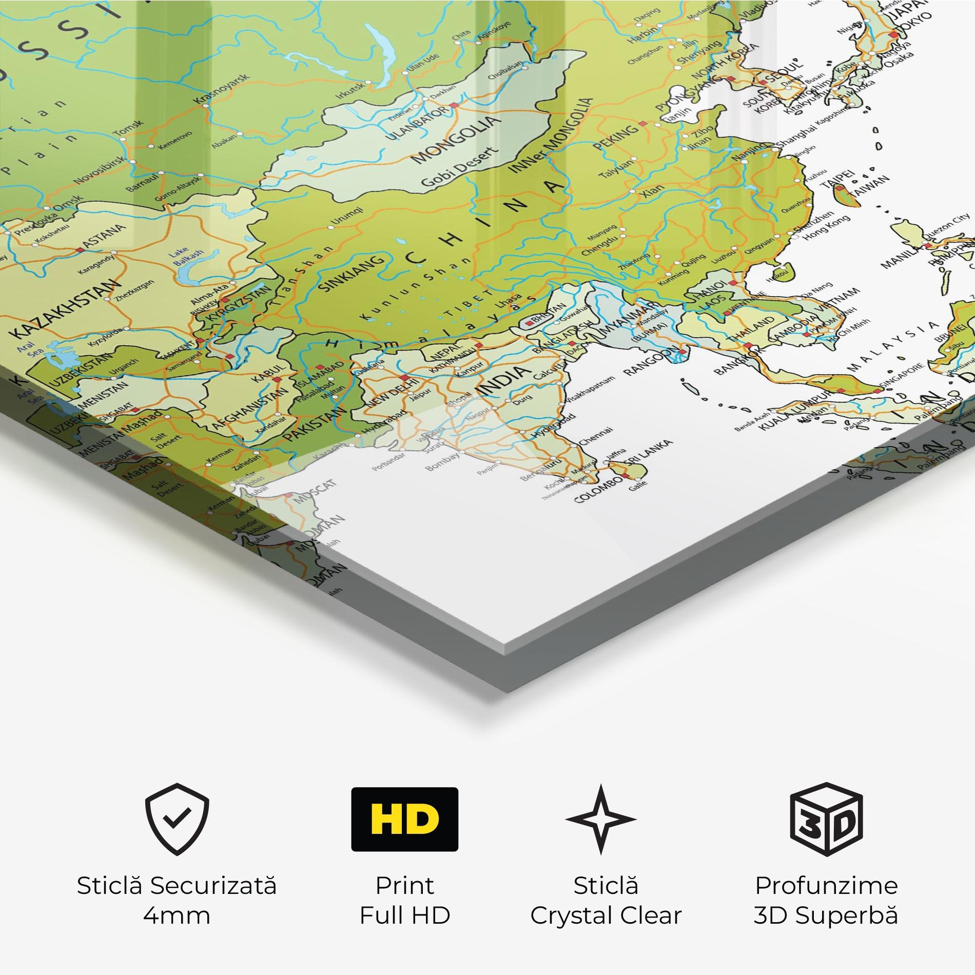 Tablou Sticla Asia Green Map mockup 3