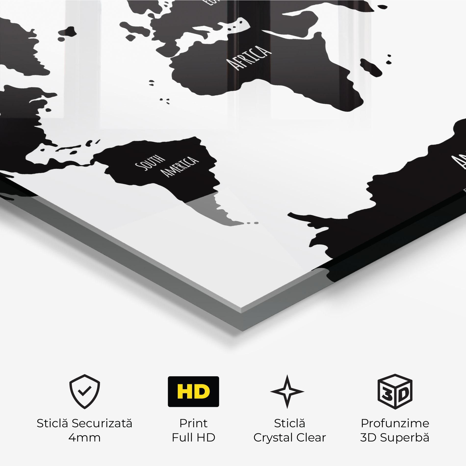 Tablou Sticla Black Map World mockup 3