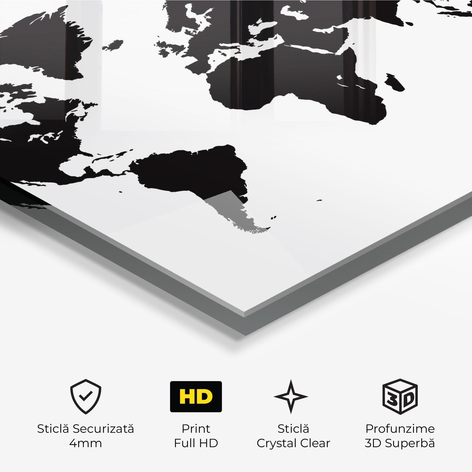 Tablou Sticla Black World Map mockup 3