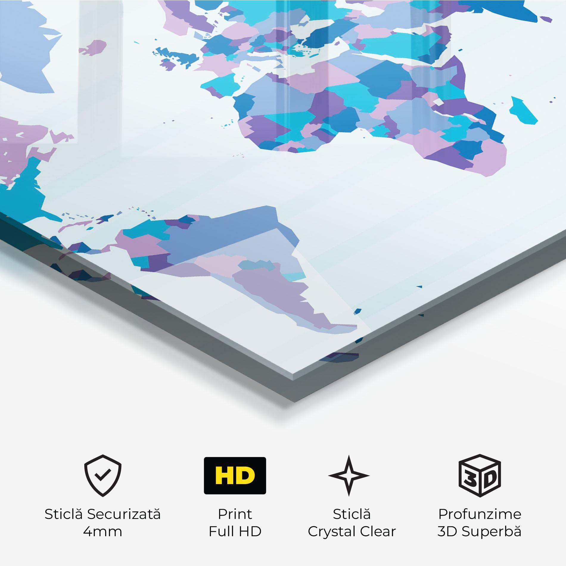 Tablou Sticla Blue Purple Map mockup 3