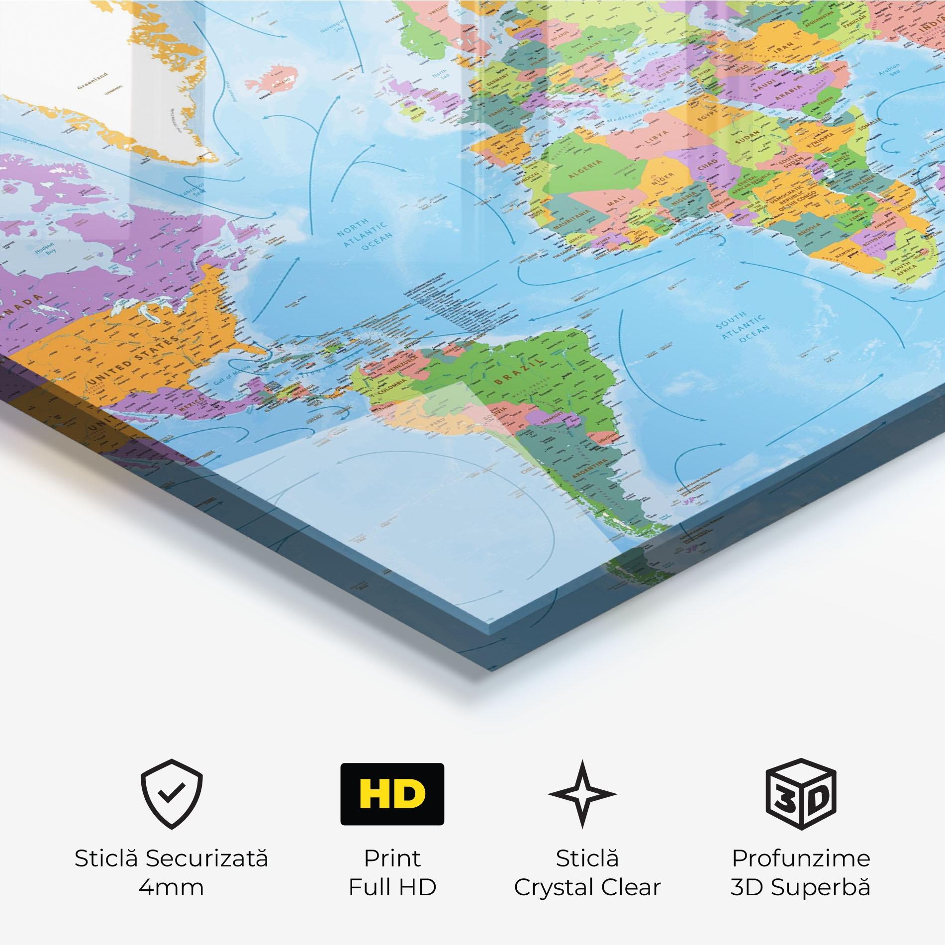 Tablou Sticla Color World Map mockup 3