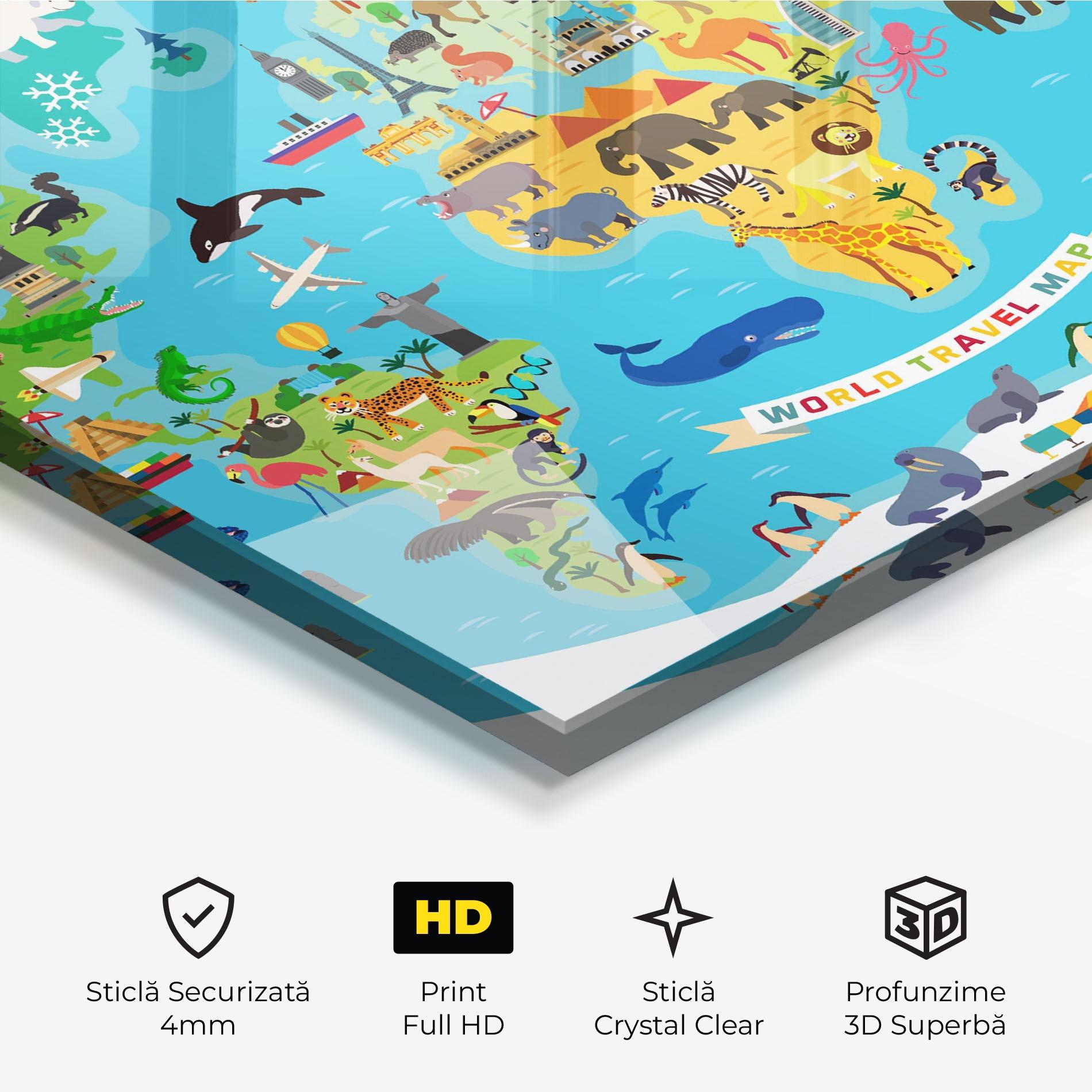 Tablou Sticla Kids Travel Map mockup 3