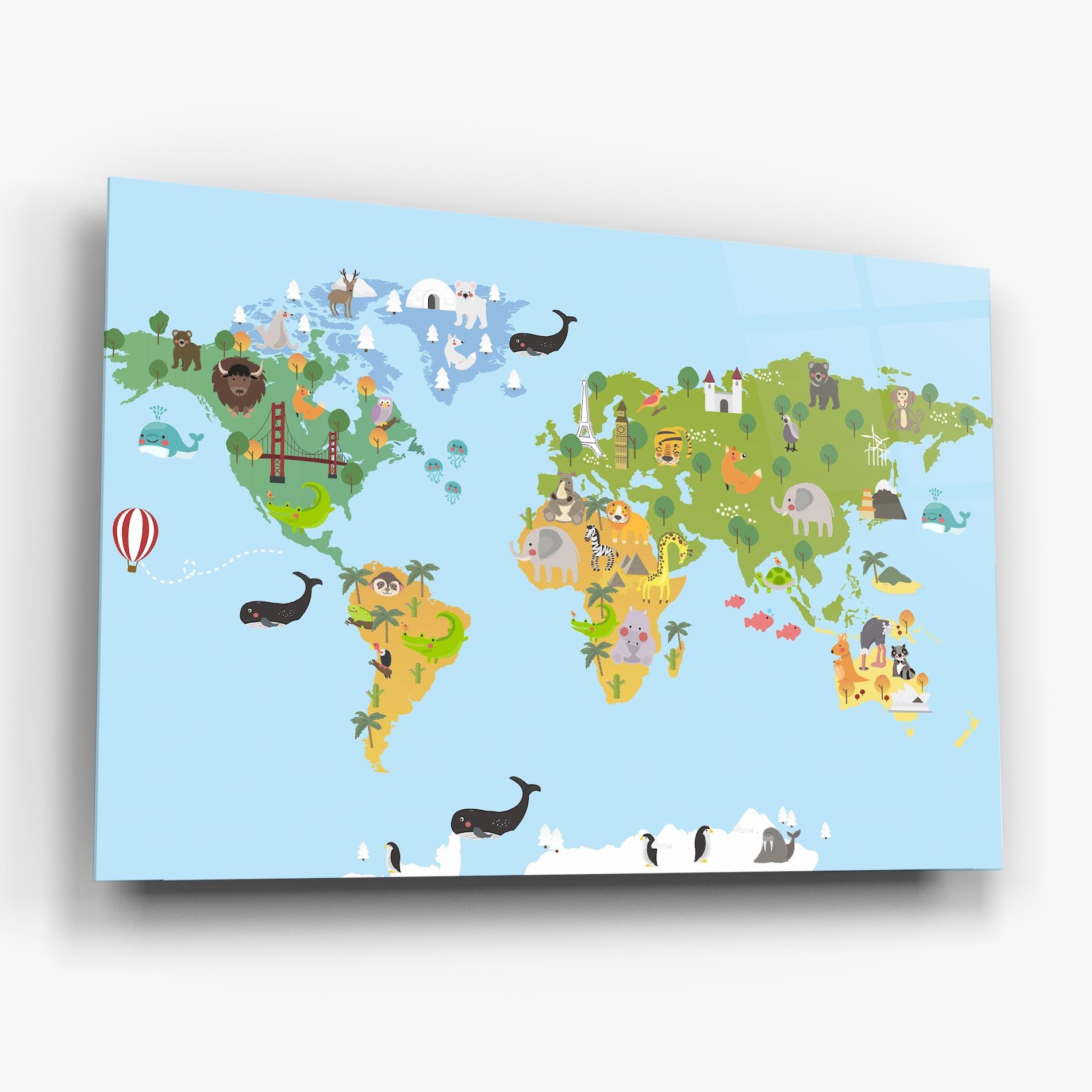 Tablou Sticla Animals Cute Map mockup 6