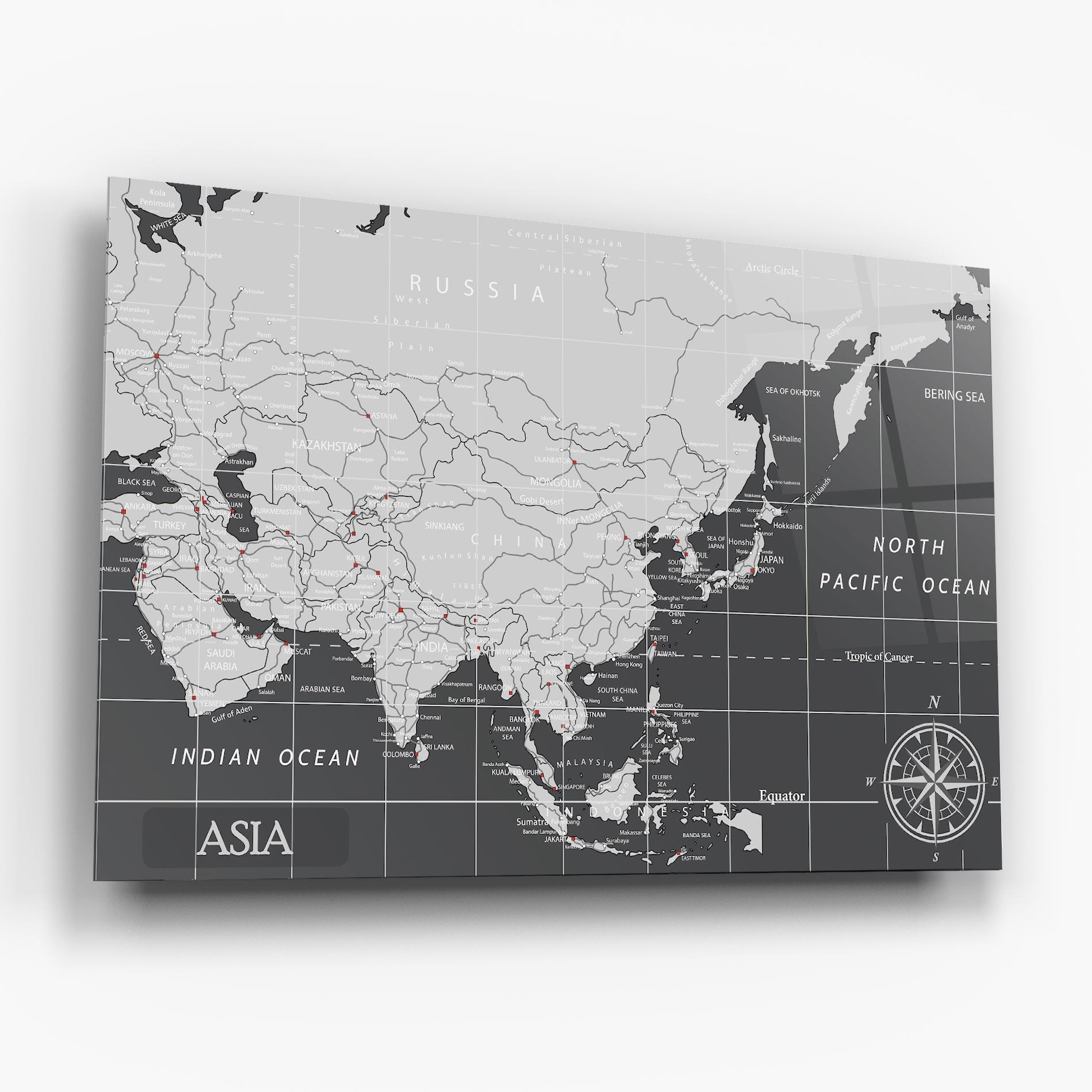 Tablou Sticla Asia Minimal Map mockup 6