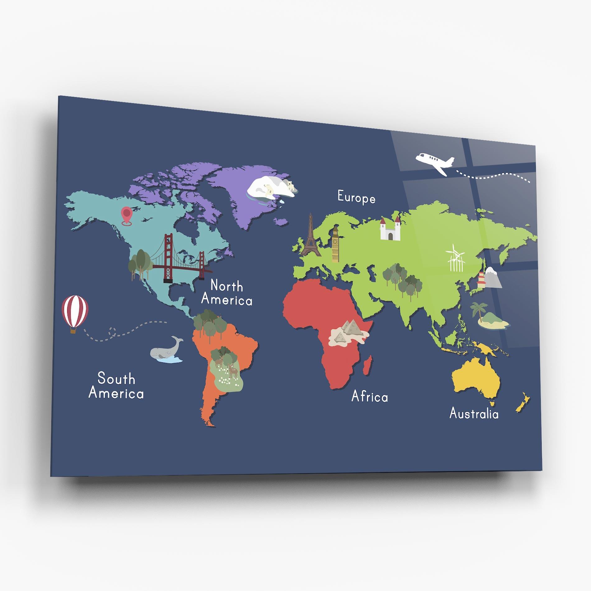 Tablou Sticla Blue Map World mockup 6