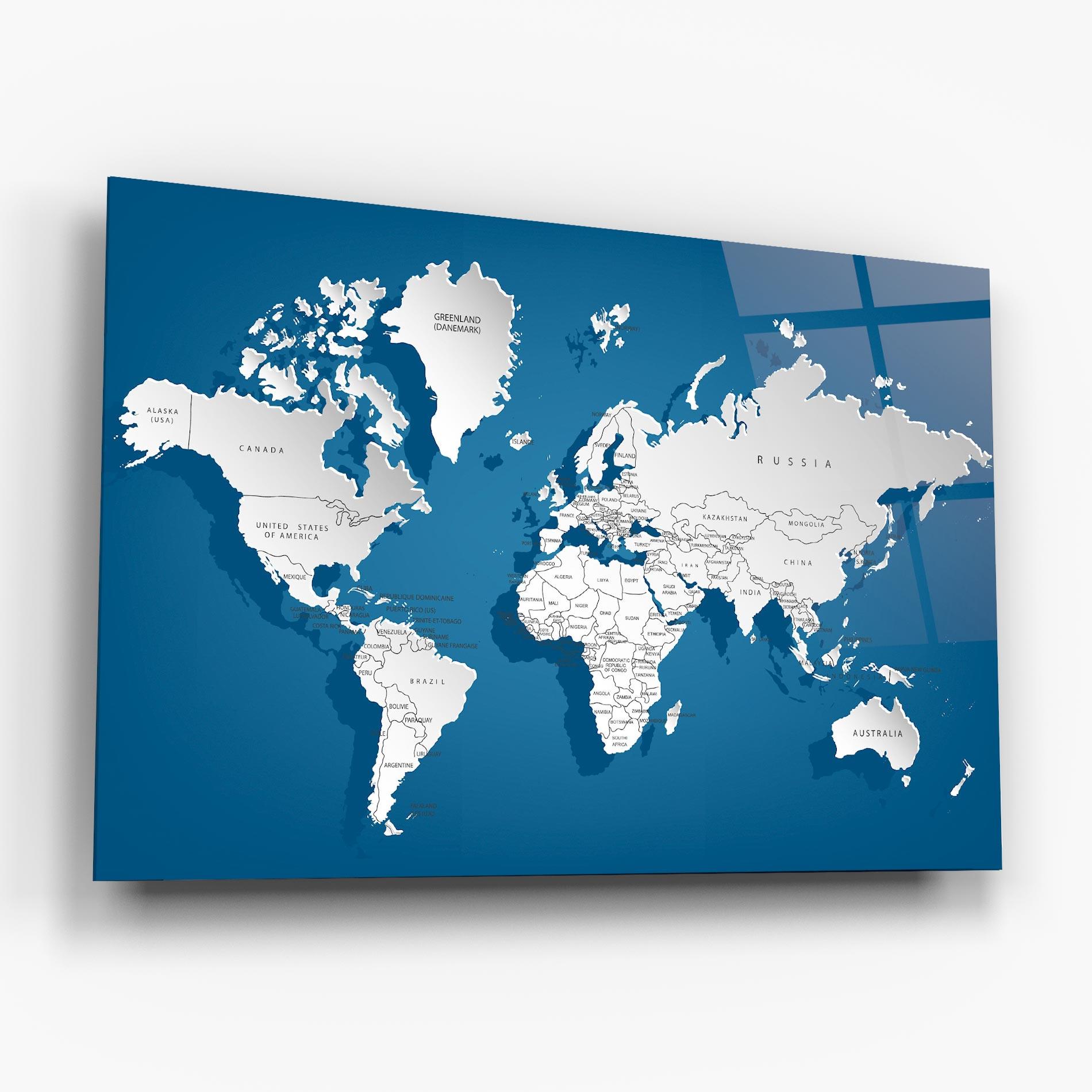 Tablou Sticla Blue White Map mockup 6