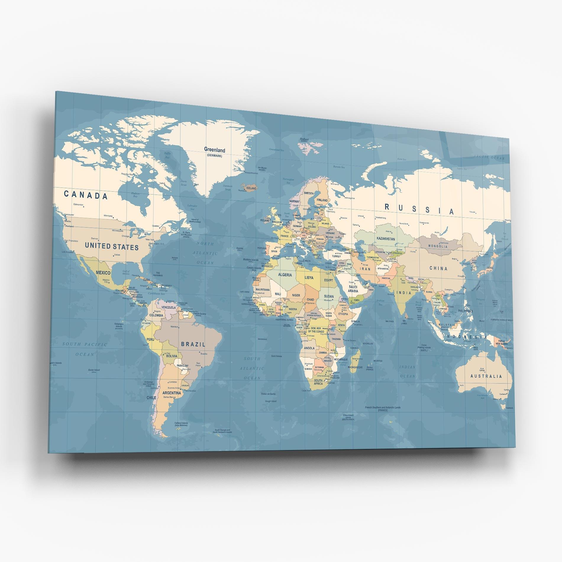 Tablou Sticla Blue World Map mockup 6