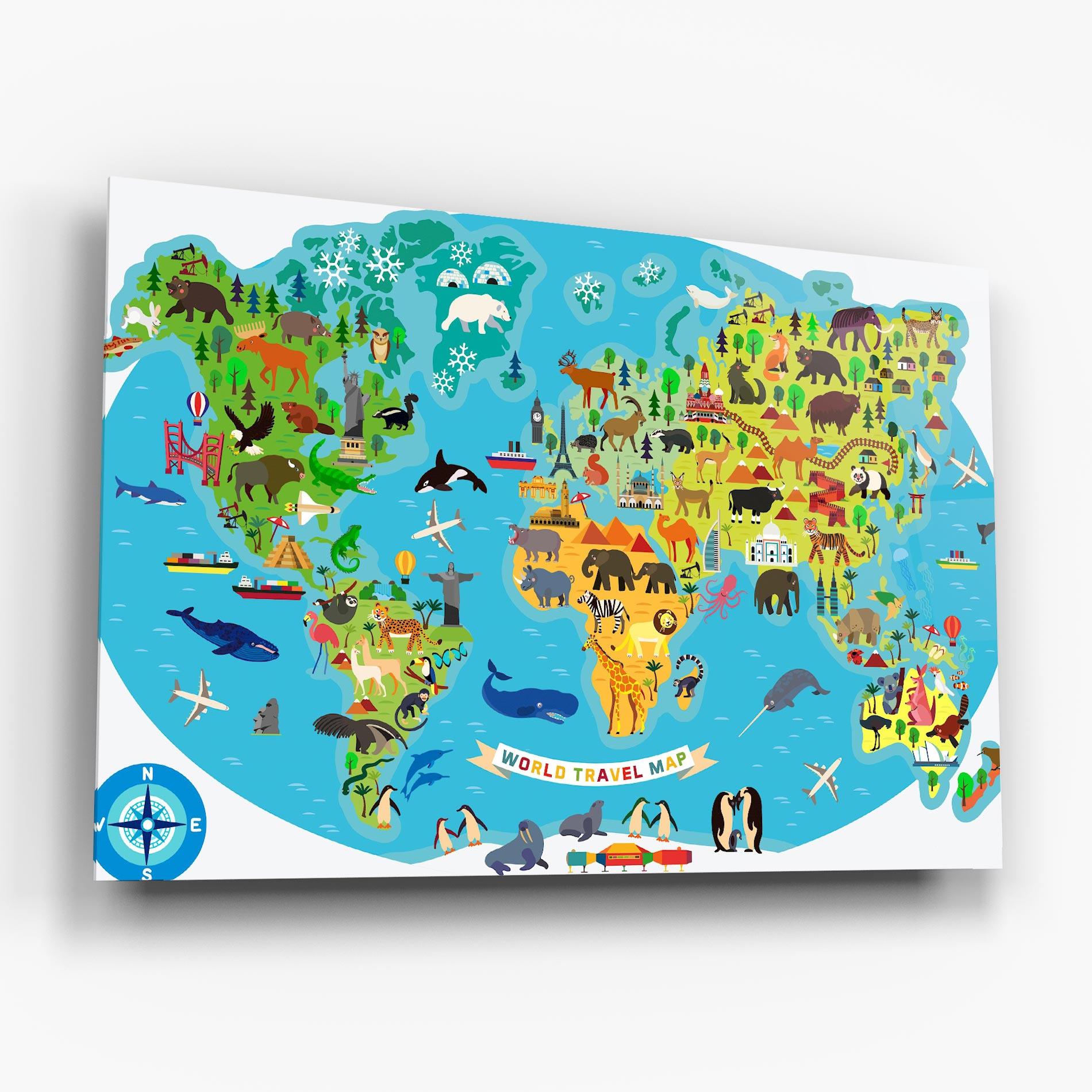 Tablou Sticla Kids Travel Map mockup 6