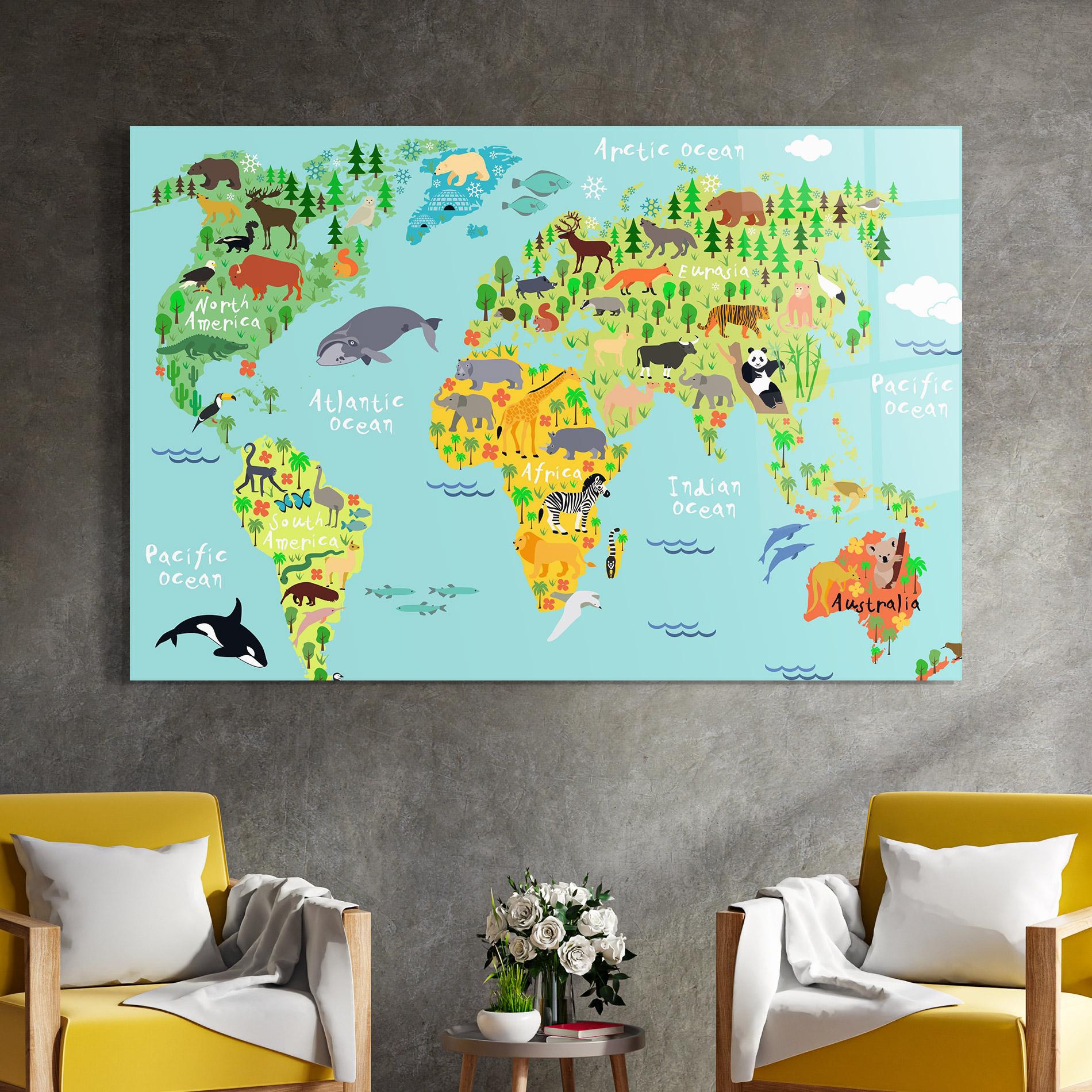 Tablou Sticla Animal World Map mockup 4
