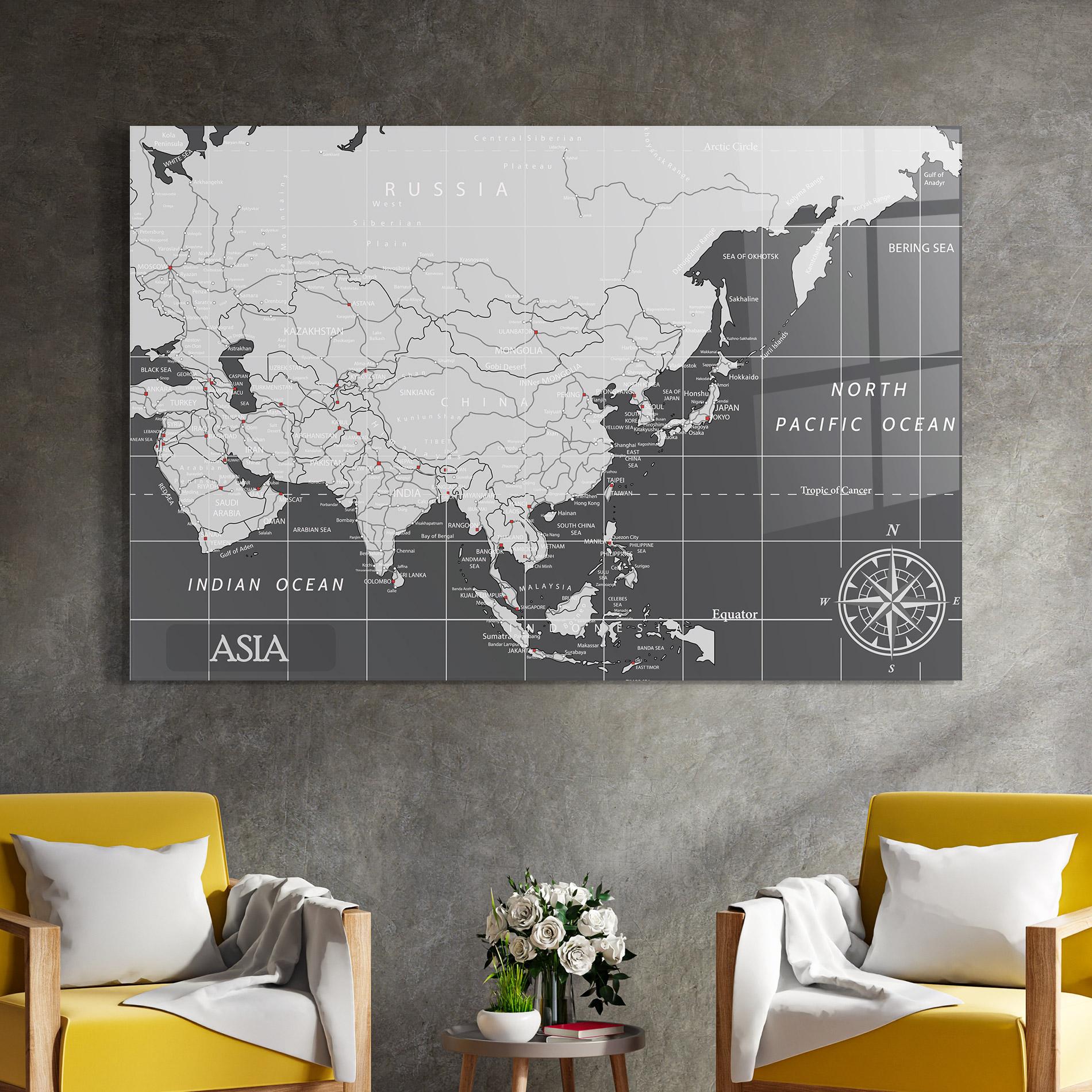Tablou Sticla Asia Minimal Map mockup 4
