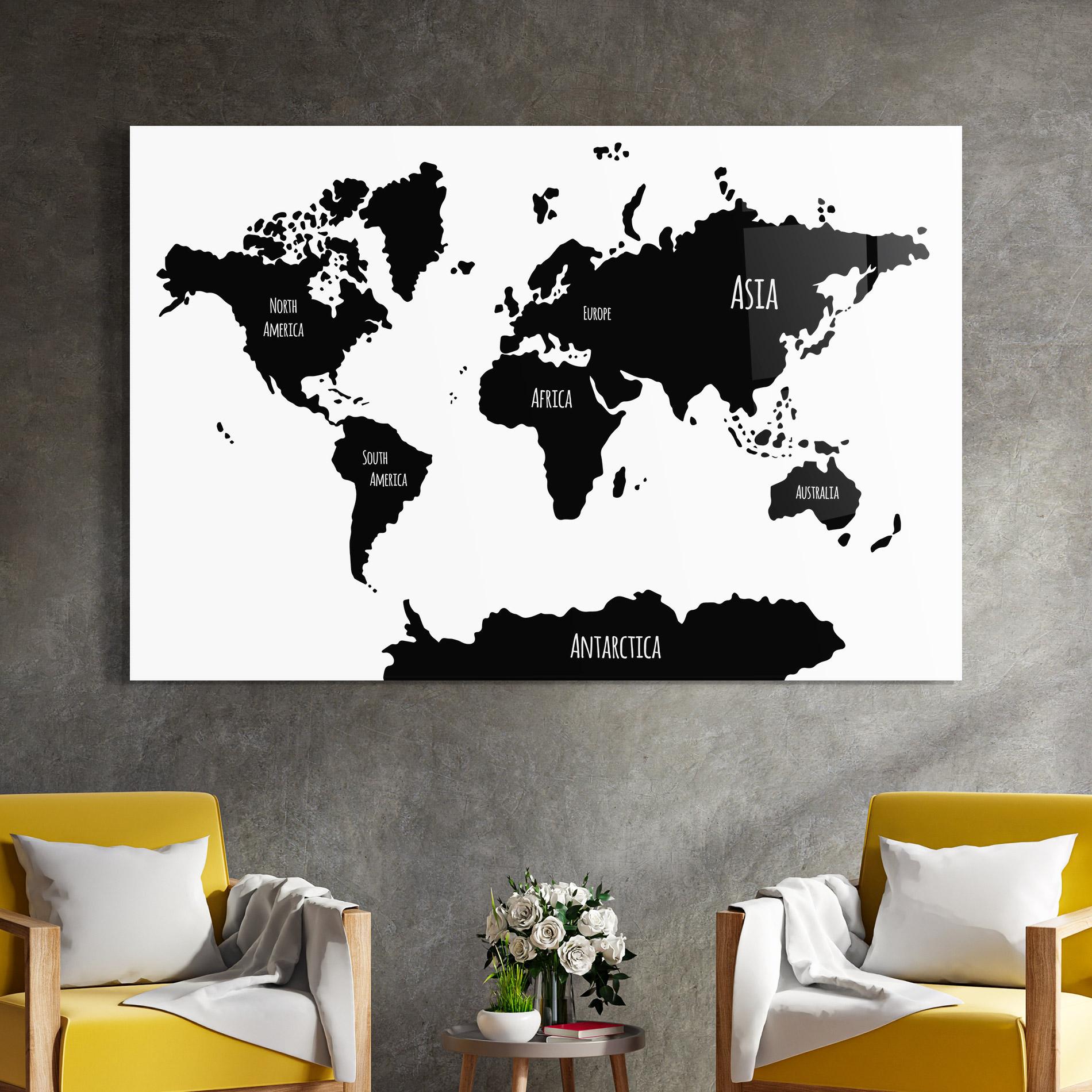 Tablou Sticla Black Map World mockup 4
