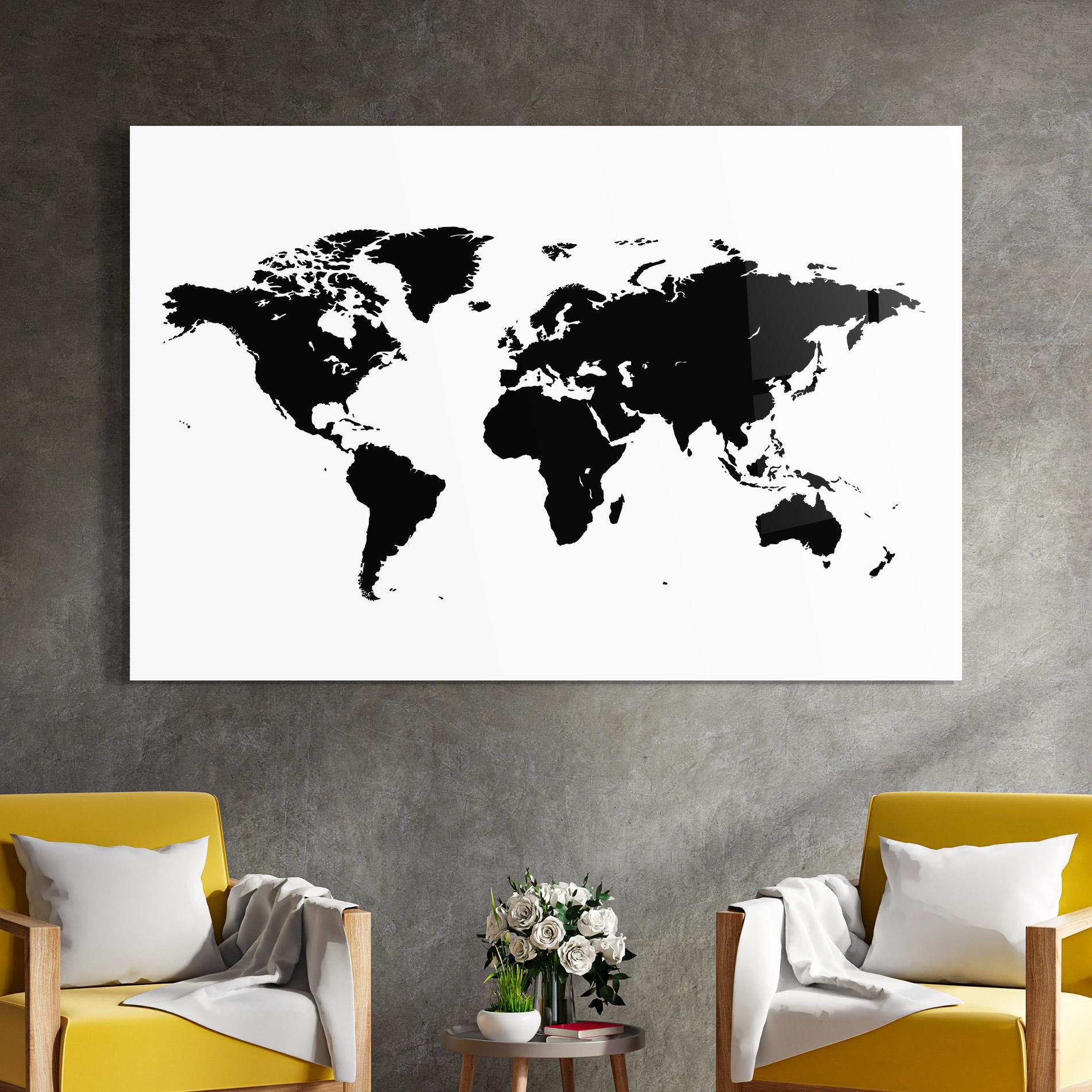 Tablou Sticla Black World Map mockup 4