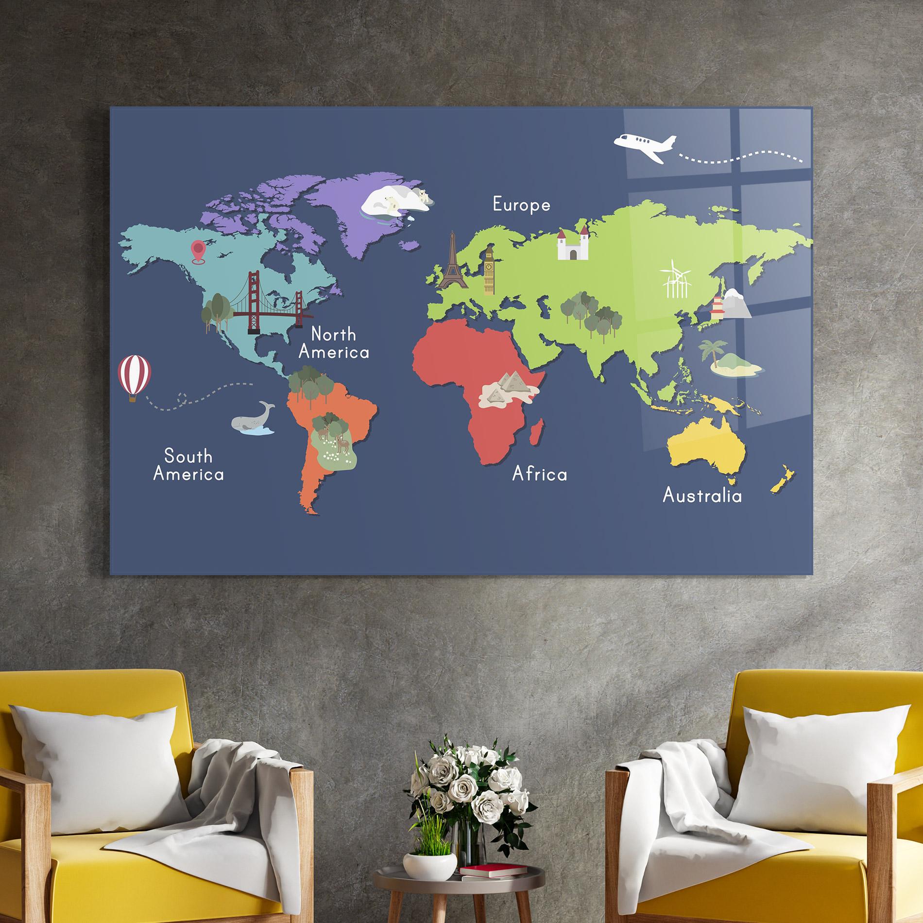 Tablou Sticla Blue Map World mockup 4