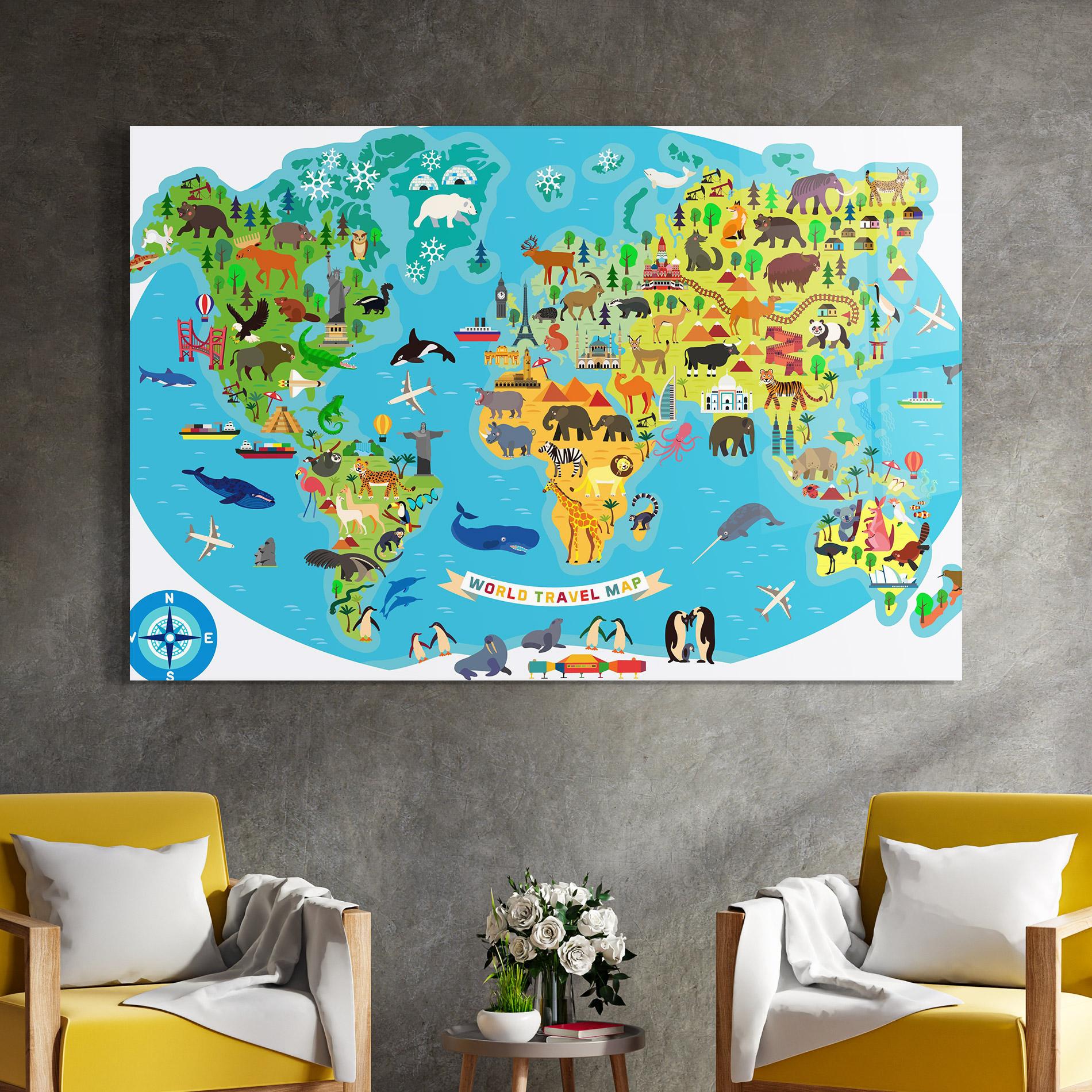 Tablou Sticla Kids Travel Map mockup 4