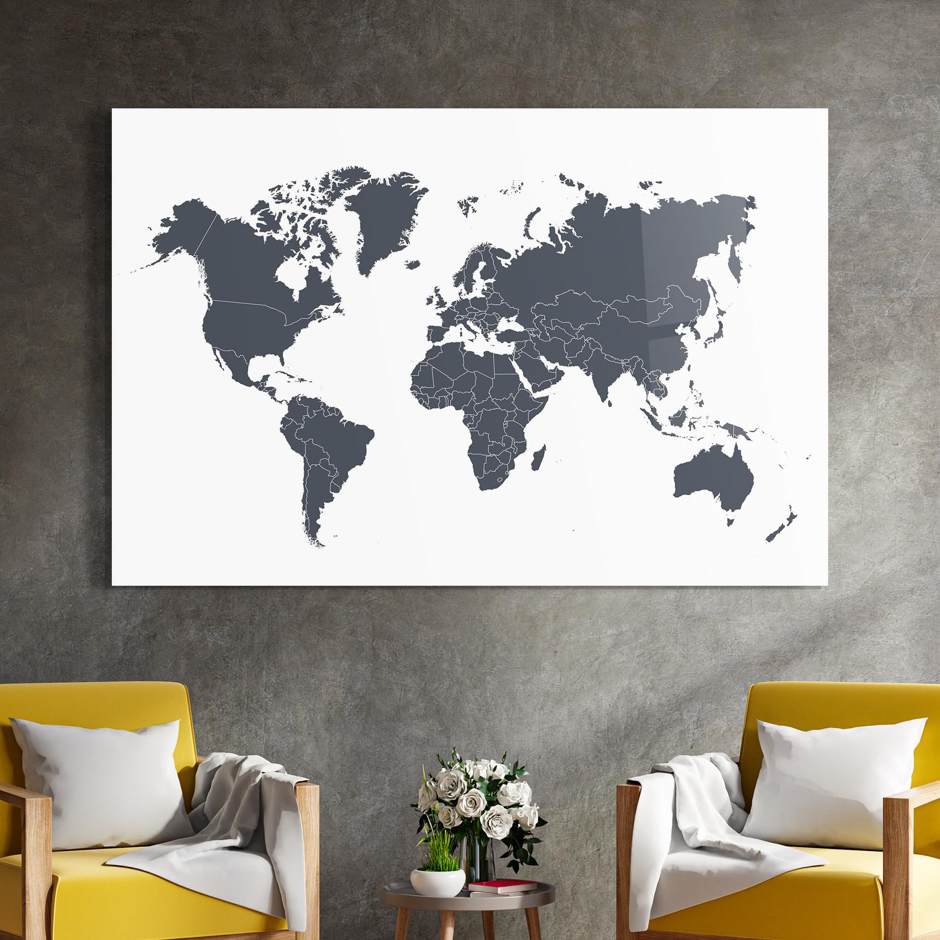 Tablou Sticla World Grey Map mockup 4