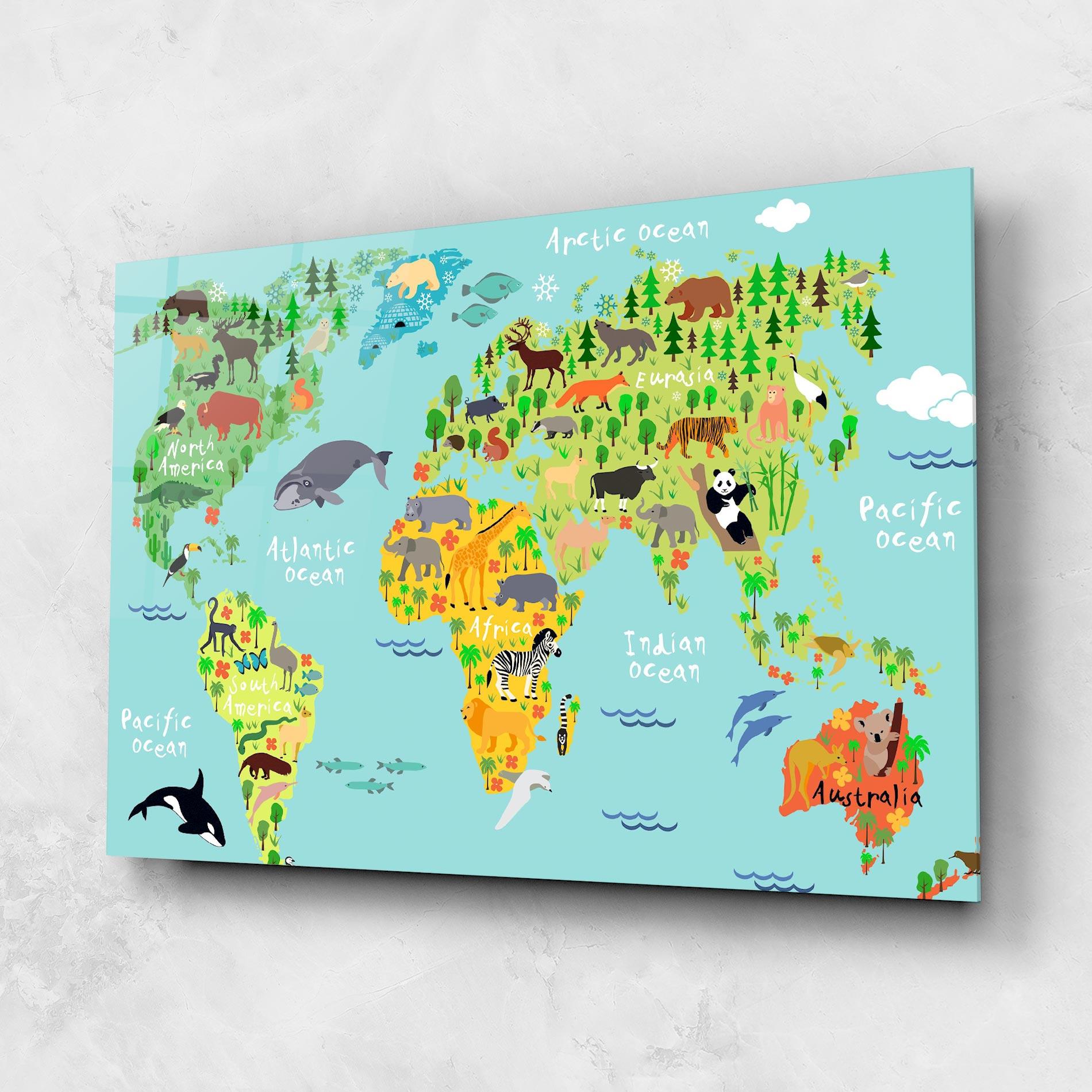 Tablou Sticla Animal World Map mockup 1