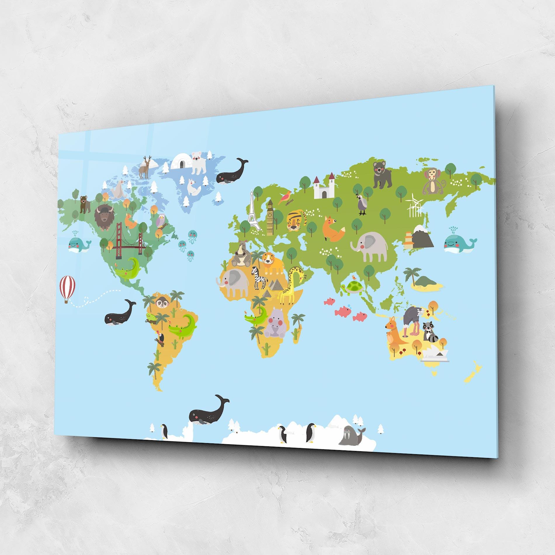Tablou Sticla Animals Cute Map mockup 1