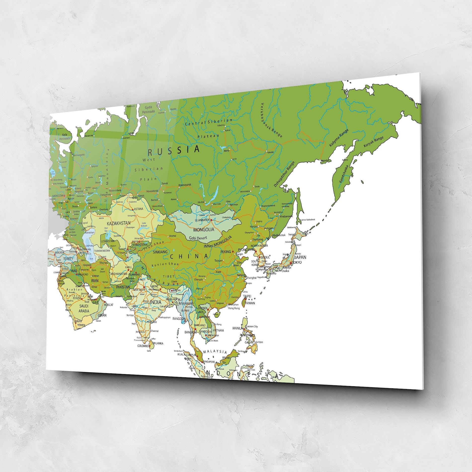 Tablou Sticla Asia Green Map mockup 1