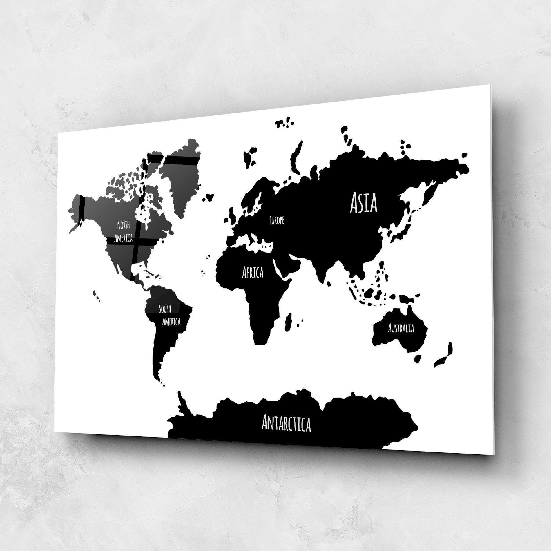 Tablou Sticla Black Map World mockup 1