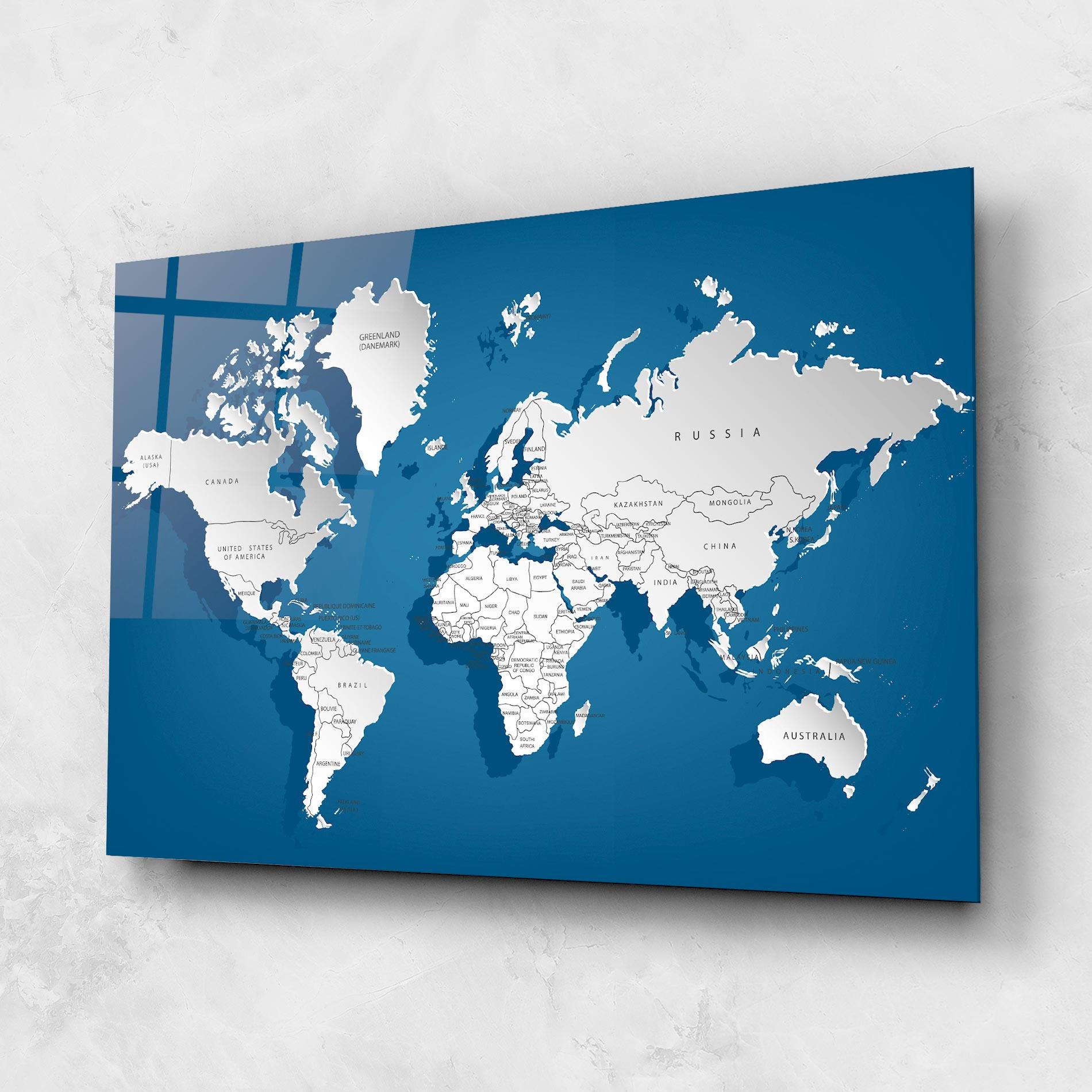 Tablou Sticla Blue White Map mockup 1