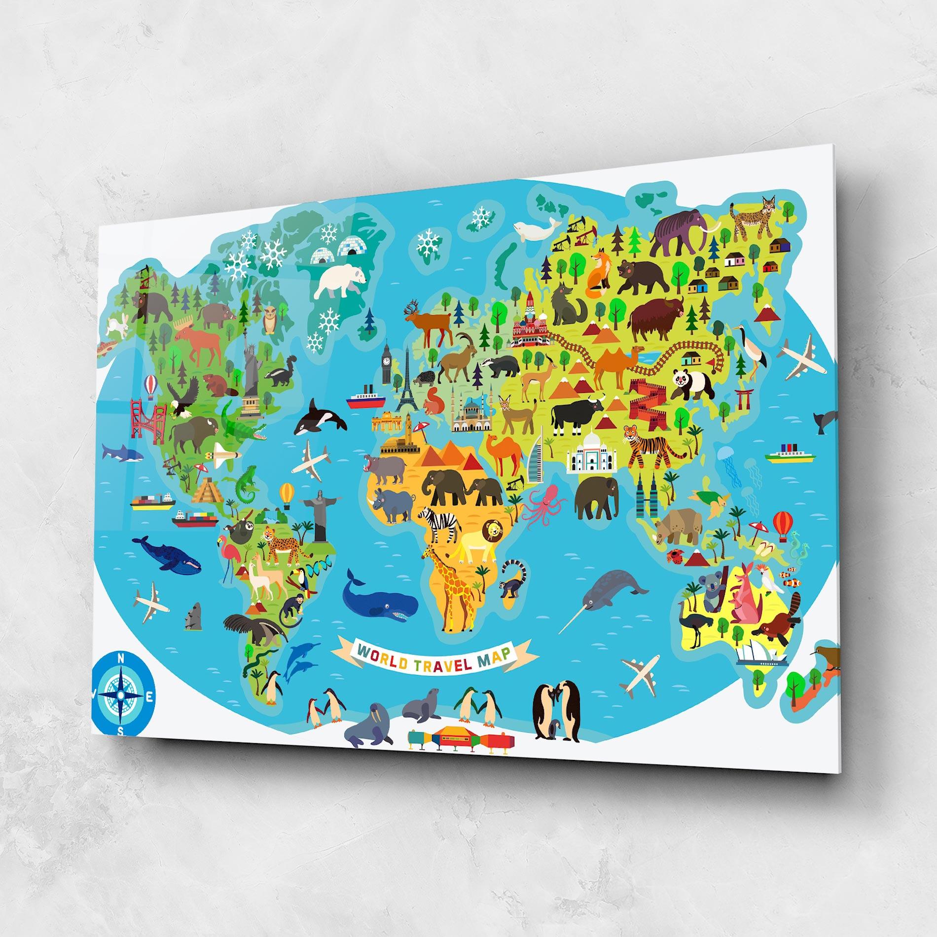 Tablou Sticla Kids Travel Map mockup 1