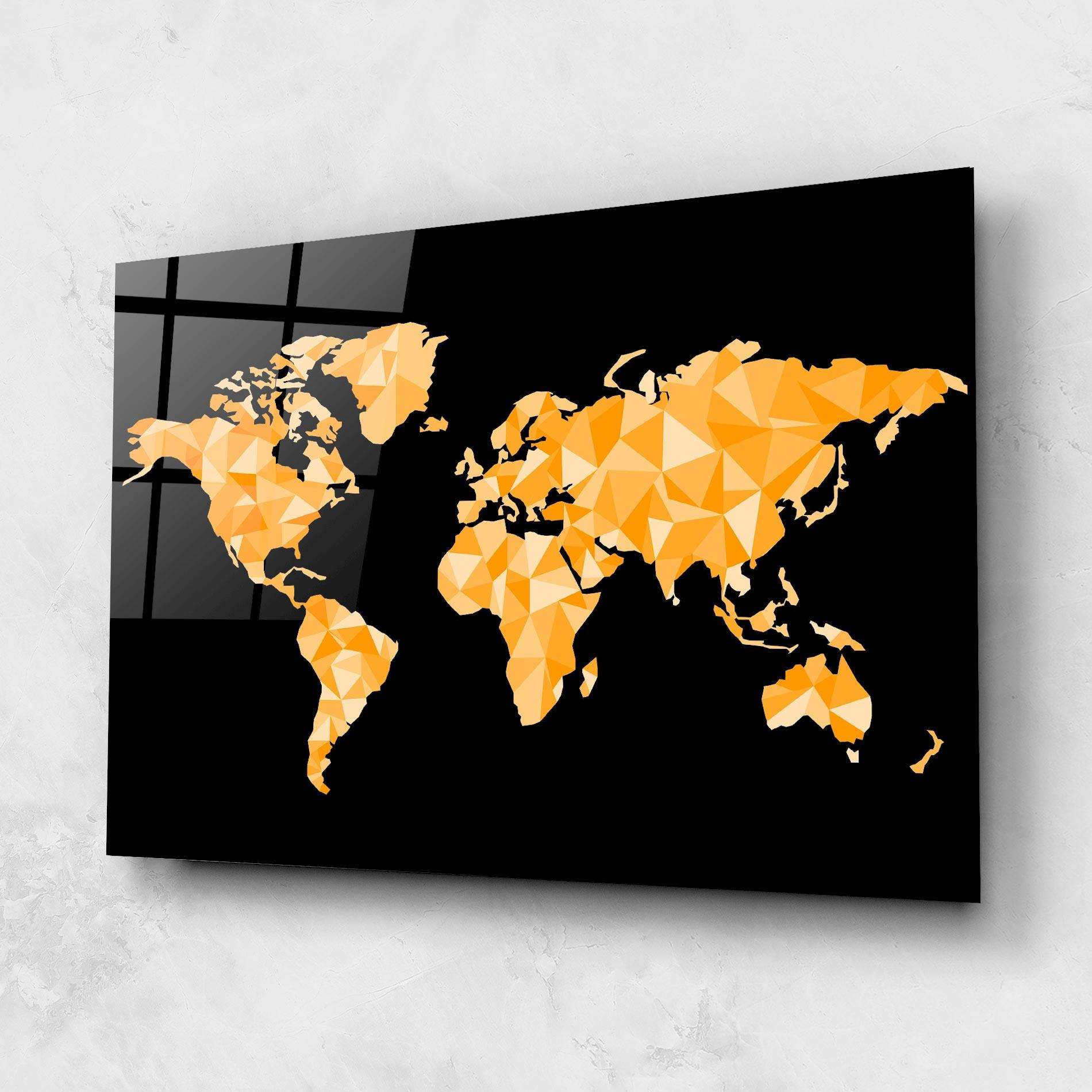 Tablou Sticla Orange World Map mockup 1