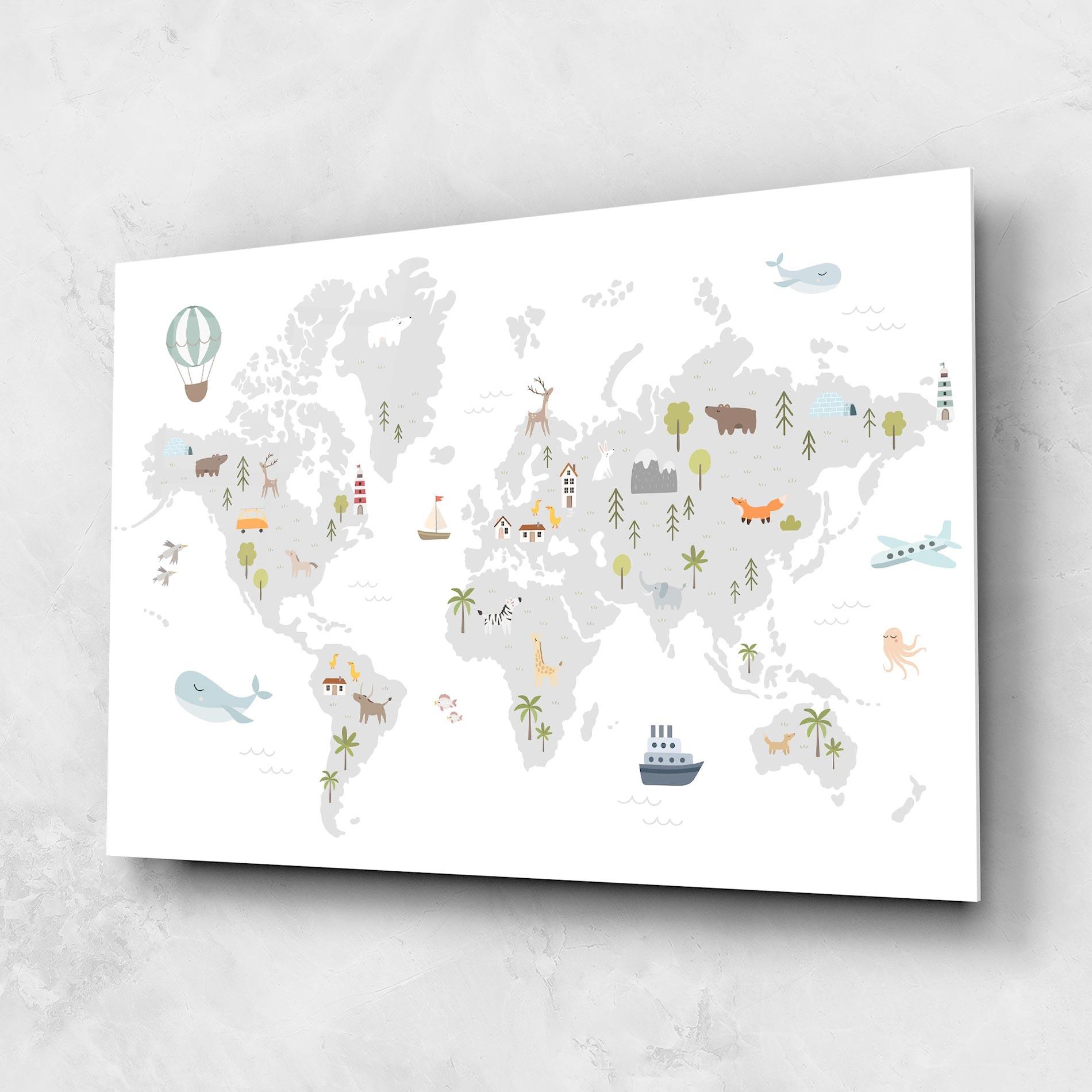 Tablou Sticla Pretty Grey Map mockup 1
