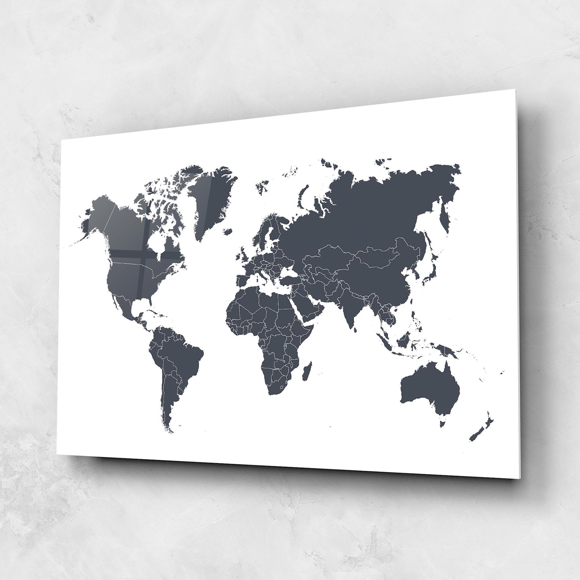 Tablou Sticla World Grey Map mockup 1
