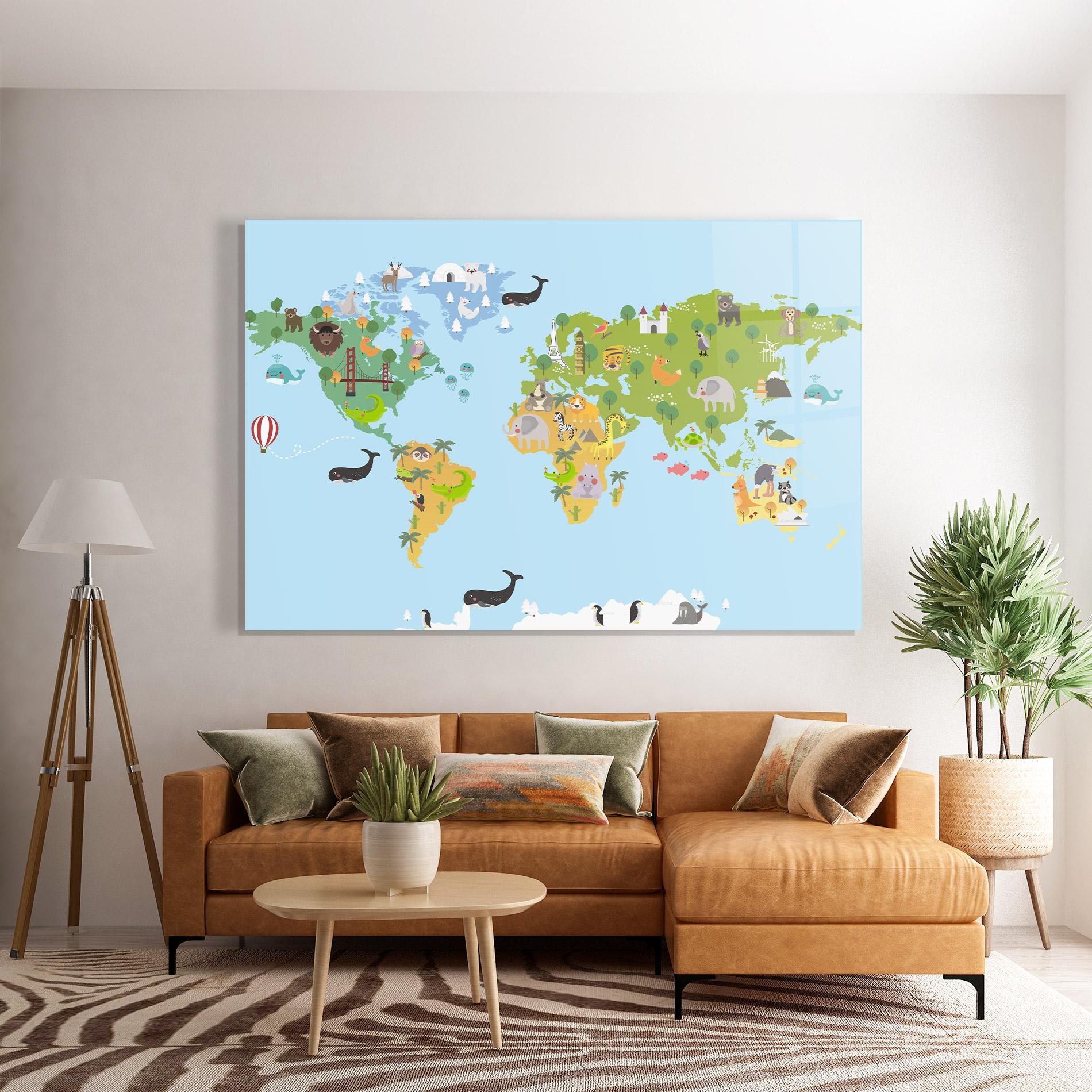 Tablou Sticla Animals Cute Map mockup 7