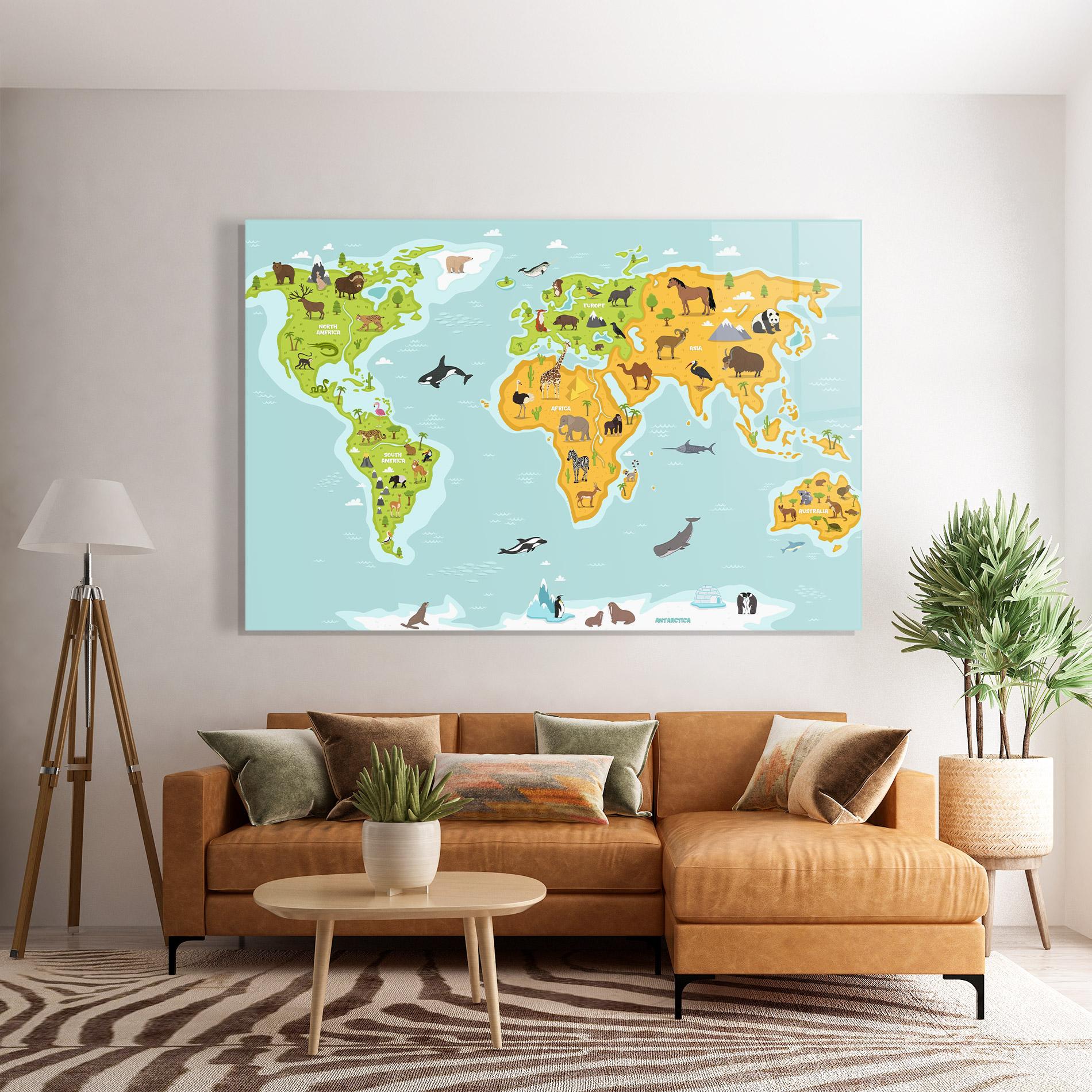 Tablou Sticla Animals World Map mockup 7