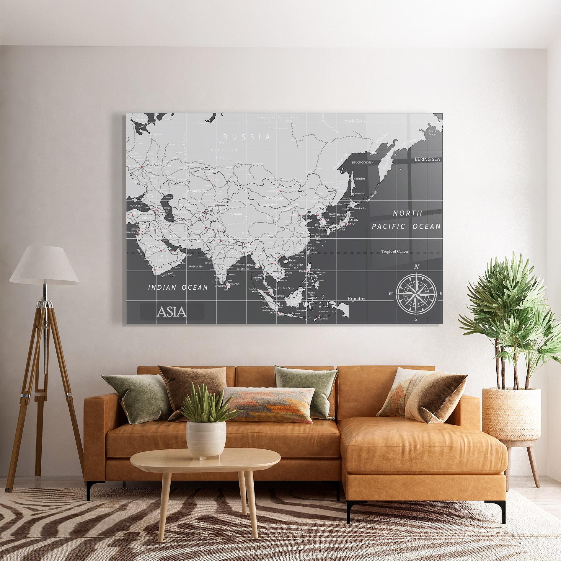 Tablou Sticla Asia Minimal Map mockup 7