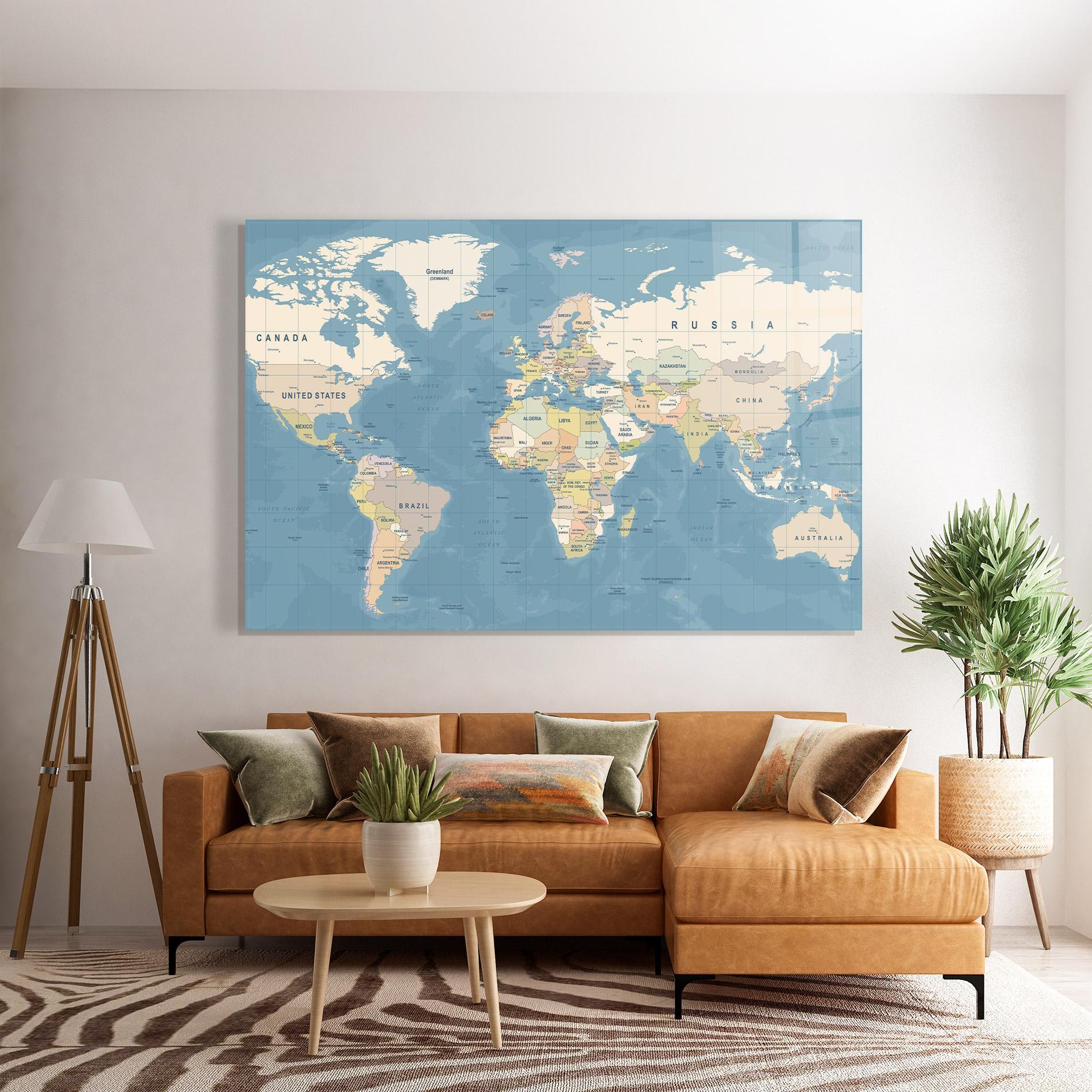 Tablou Sticla Blue World Map mockup 7