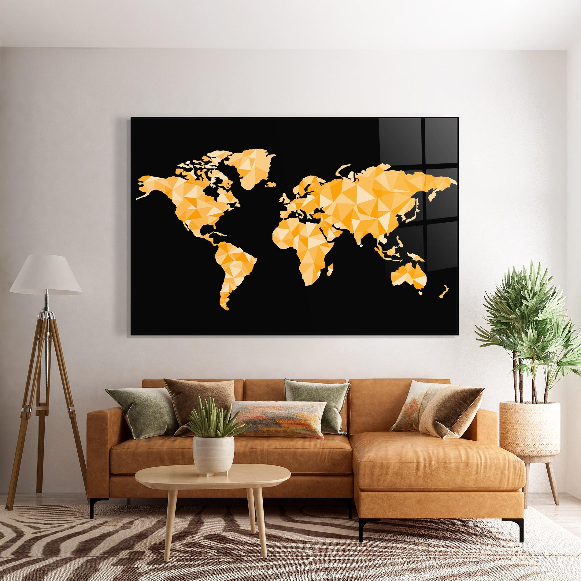 Tablou Sticla Orange World Map mockup 7