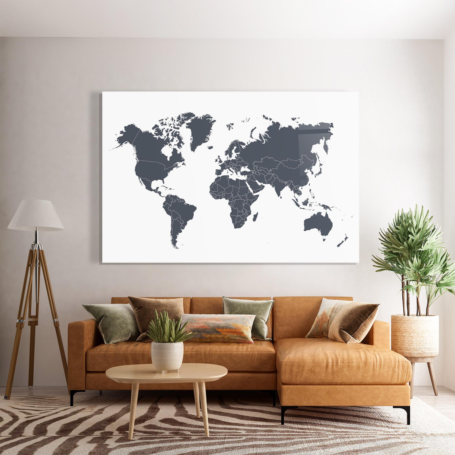 Tablou Sticla World Grey Map mockup 7