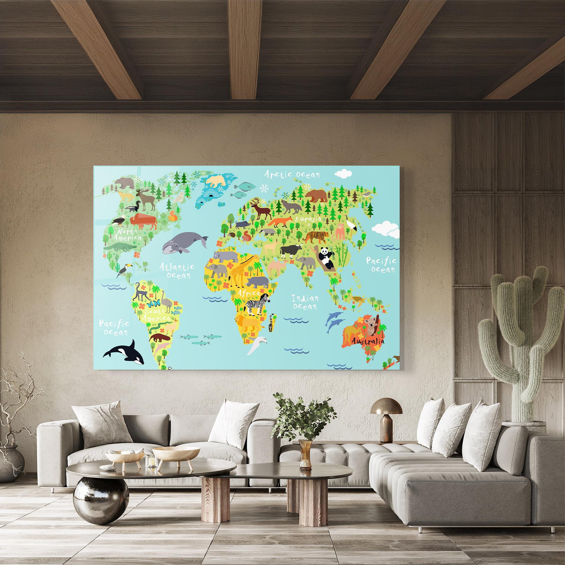Tablou Sticla Animal World Map mockup 8